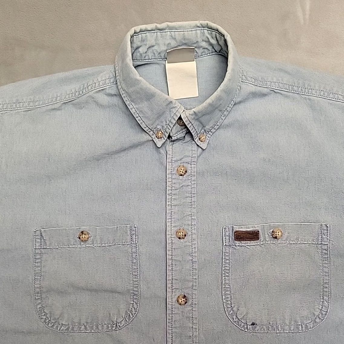 Carhartt Carhartt Shirt Men XL Faded Blue Chambray Button Short Sleeve Work Outdoors Size US XL / EU 56 / 4 - 3 Thumbnail