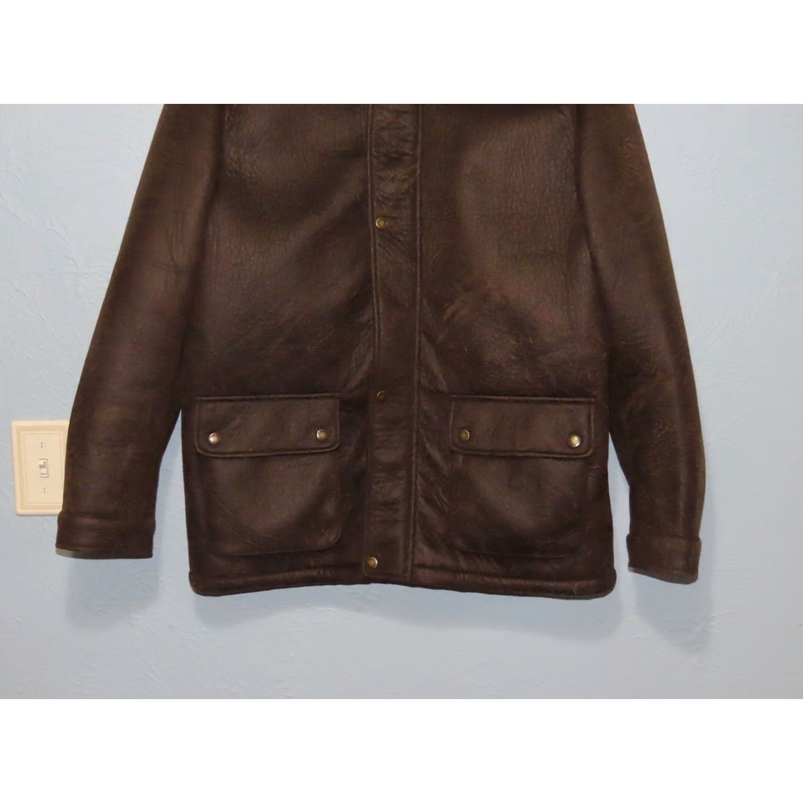 Vintage Ruff Hewn Jacket Bomber Mens Large Brown Faux Leather Sherpa Lined Zip Snap Coat Size US L / EU 52-54 / 3 - 2 Thumbnail