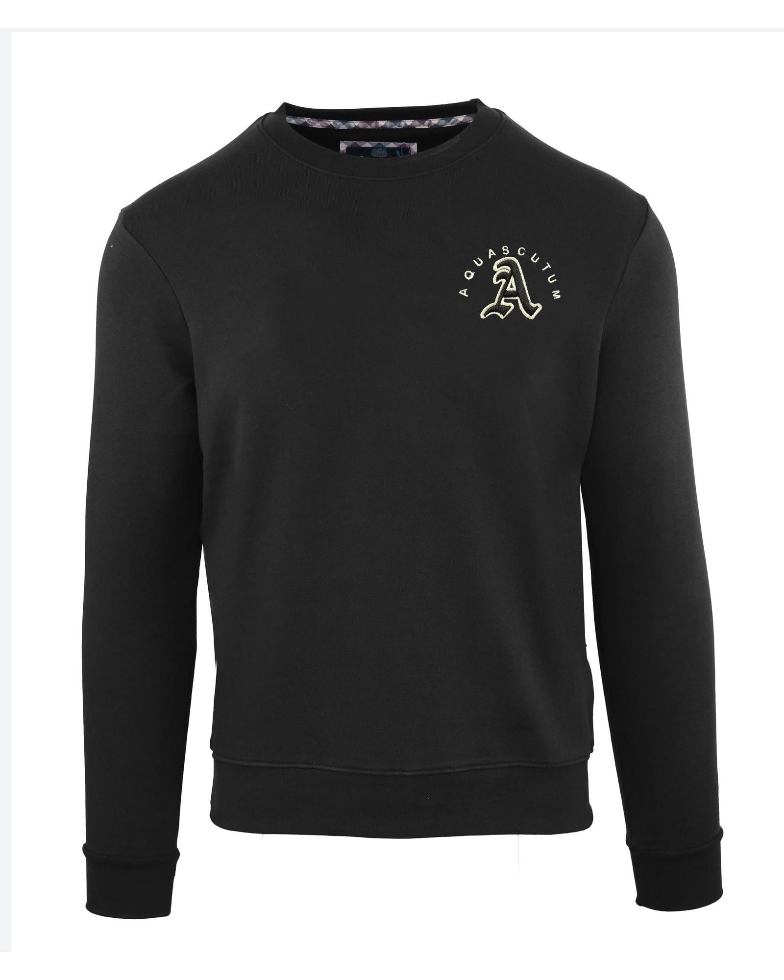 image of Aquascutum Solid Cotton Sweatshirt With Ribbed Hems in Black, Men's (Size 2XL)