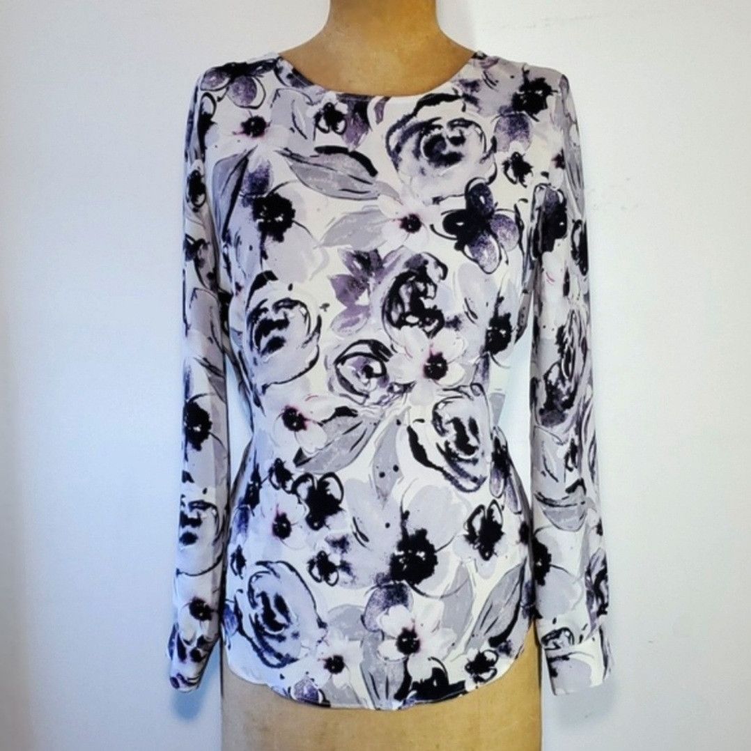Other Rose & Olive Size L Blouse Grey Purple Floral Chiffon Long Size L / US 10 / IT 46 - 1 Thumbnail