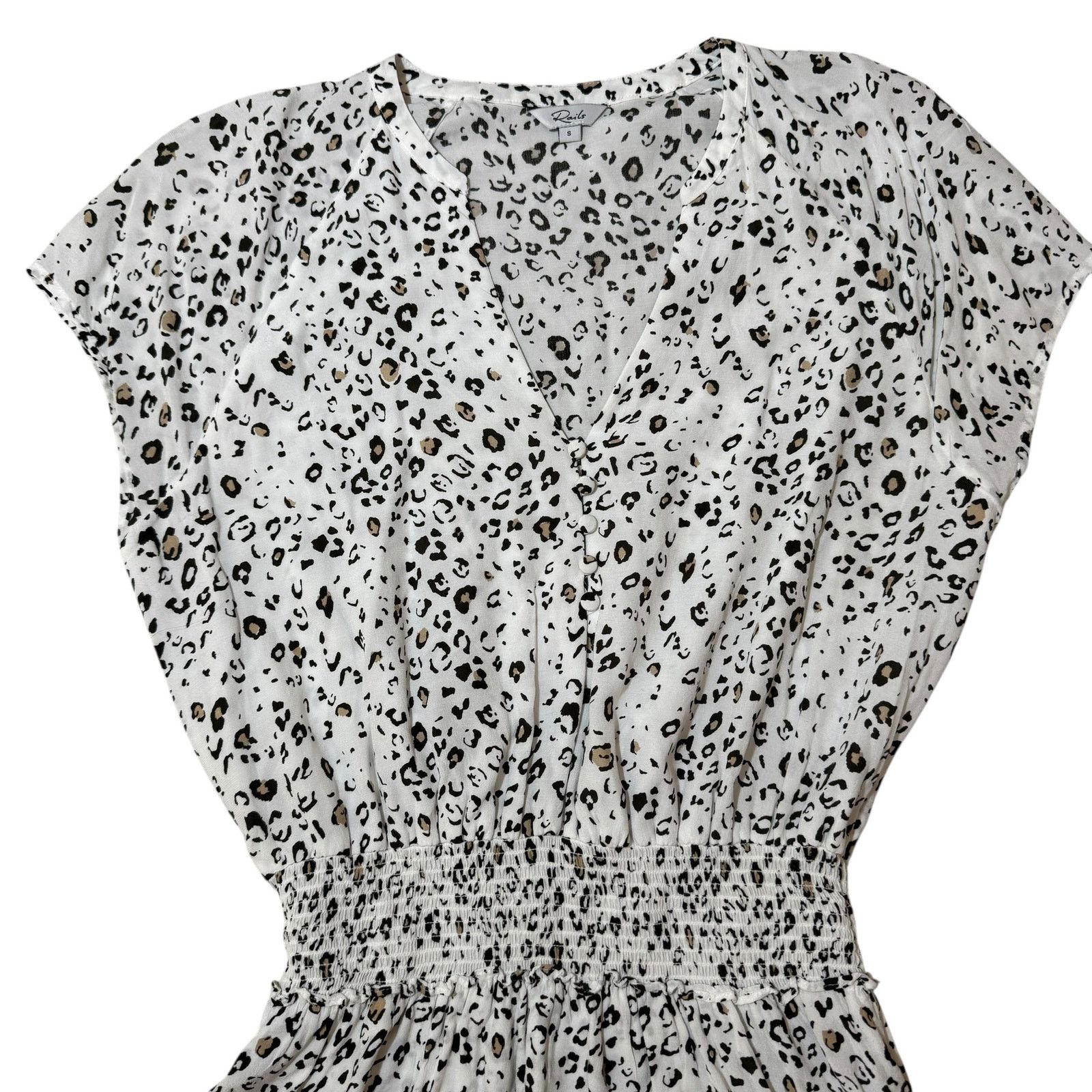 Rails Rails Karla Dress Smocked White Mocha Leopard Print Small Size S / US 4 / IT 40 - 2 Thumbnail