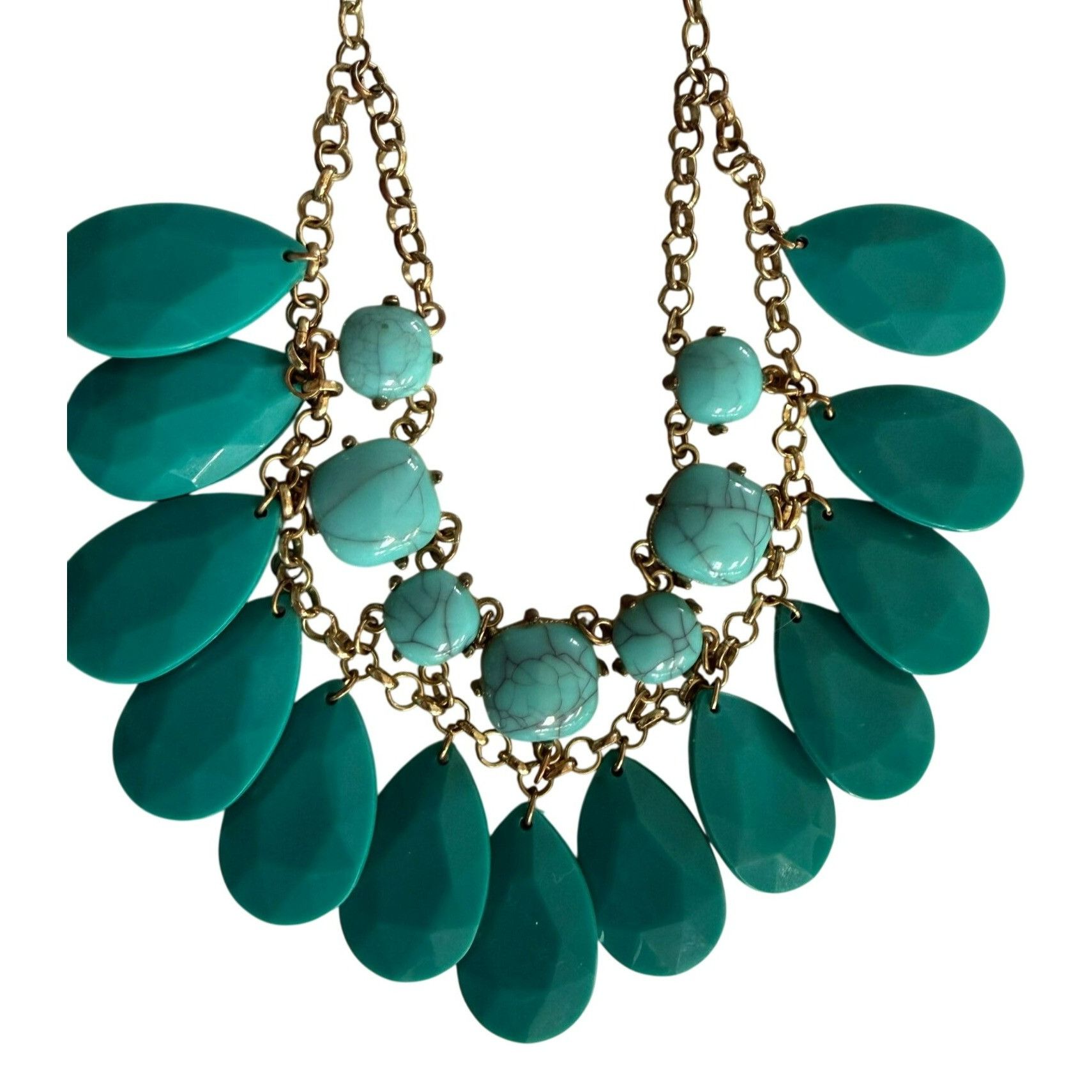 Other Chunky Turquoise Blue Teardrop Statement Necklace With Gold- Size ONE SIZE - 2 Thumbnail