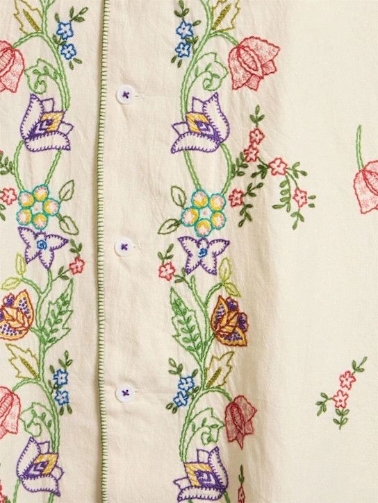 HARAGO o1lsvrm0425 Flower Embroidered S/S Shirt in Off White Size US XS / EU 42 / 0 - 5 Thumbnail