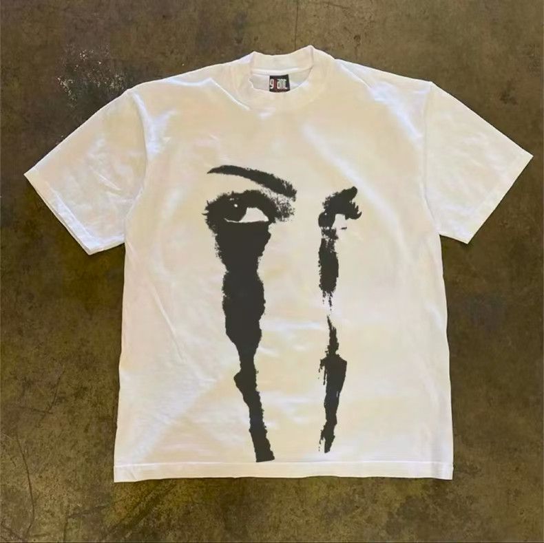 Japanese Brand White street casual retro eyes crying print t-shirt Size US M / EU 48-50 / 2 - 1 Thumbnail