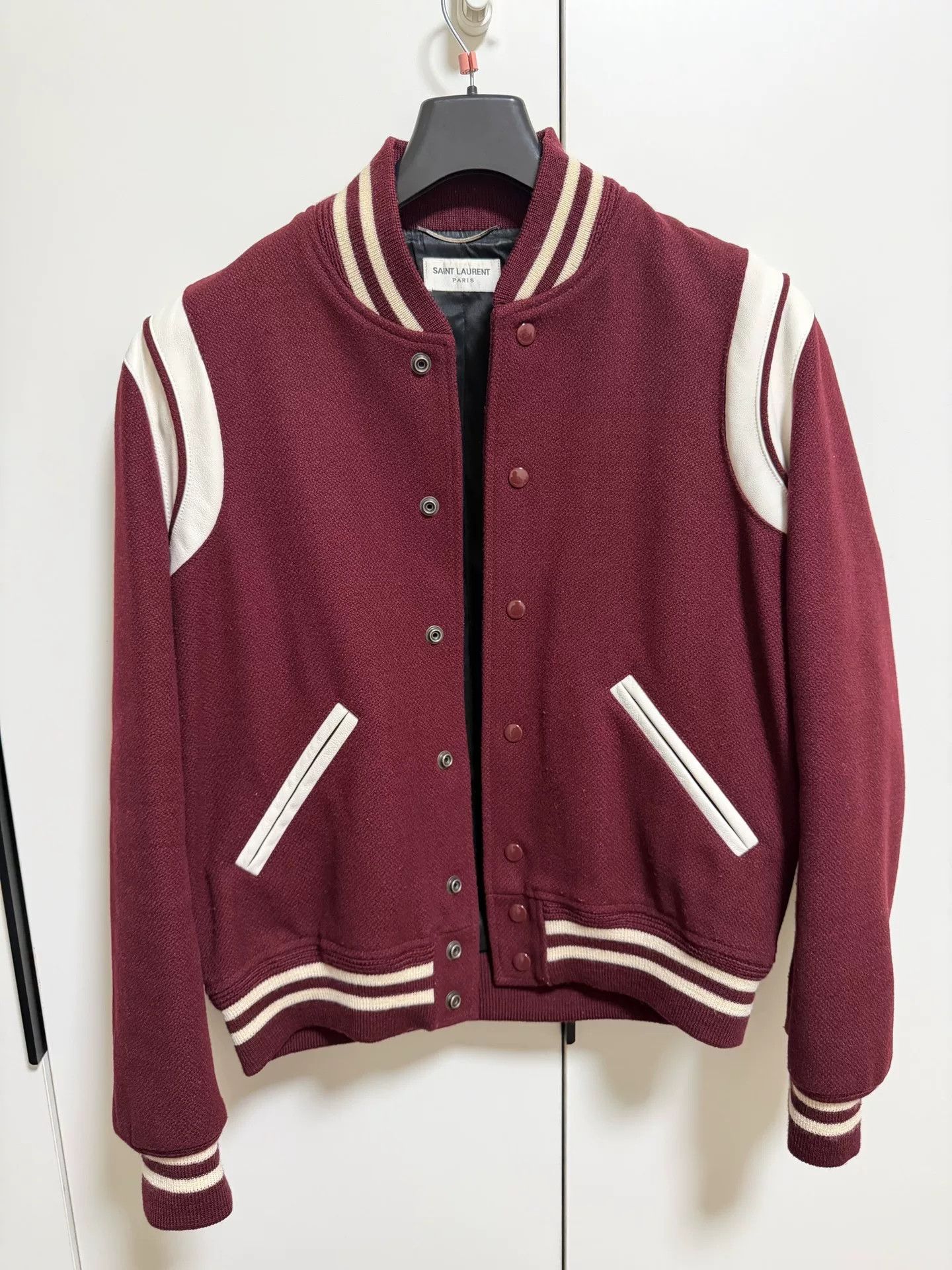 Saint Laurent Paris Saint Laurent Maroon Varsity Jacket Size US M / EU 48-50 / 2 - 1 Thumbnail