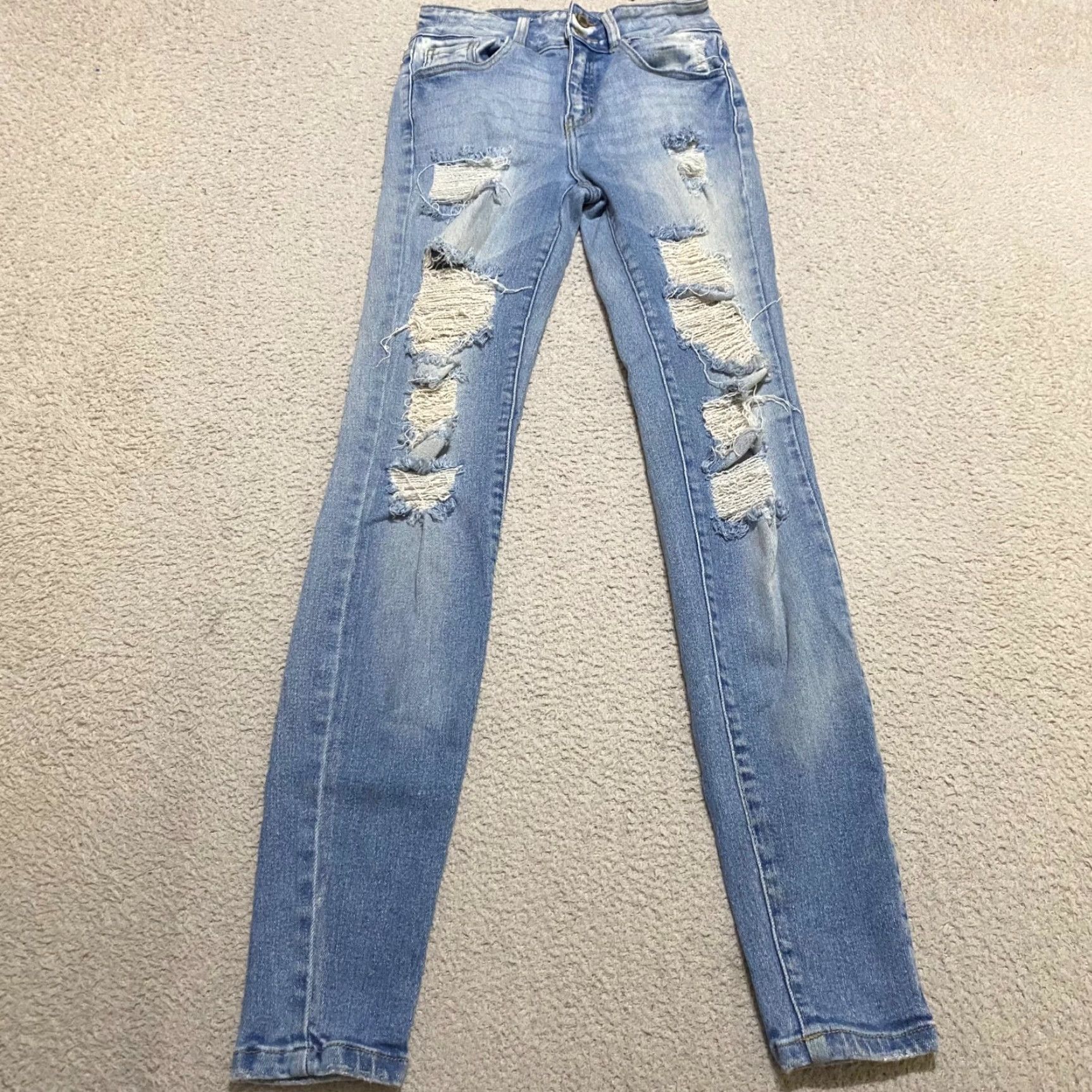 Vintage KanCan Womens Jeans sz 26 Blue Denim High Rise Skinny Distressed Medium Wash Jeans Size 26" / US 2 / IT 38 - 2 Thumbnail