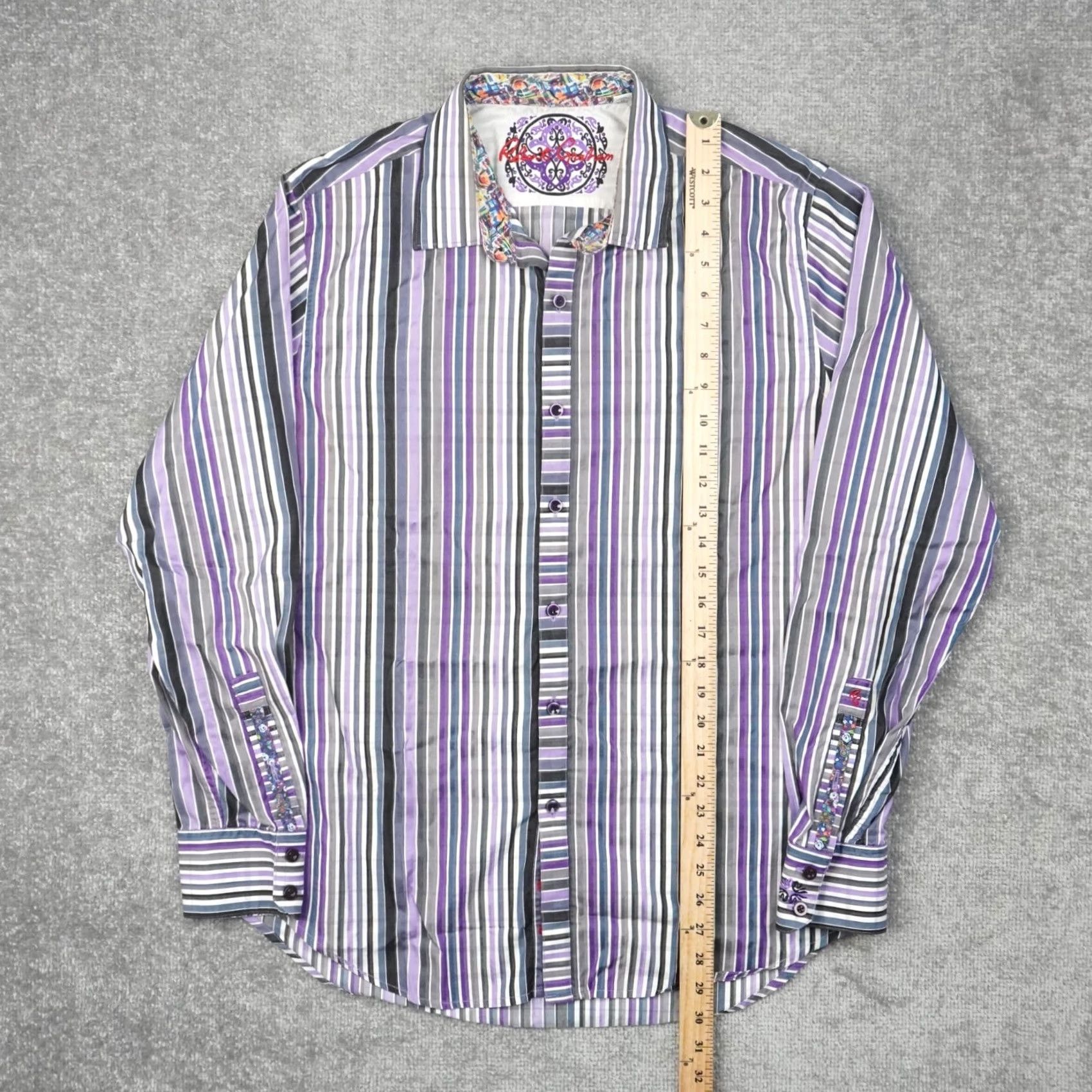 Robert Graham Robert Graham Button-Up Shirt Knowledge Wisdom Purple Long Sleeve L Mens Flip Cuff Striped Cotton Size US L / EU 52-54 / 3 - 4 Thumbnail