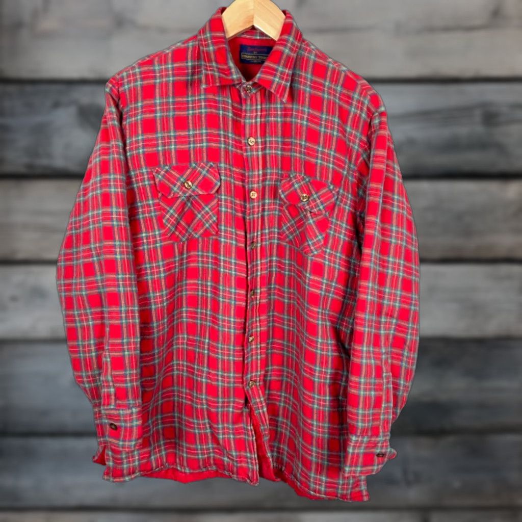 Vintage Vintage Country Touch 90s Quilted Flannel Shirt Jacket Men XL Red Green Tartan Plaid Shacket Grunge Workwear Casual Size US XL / EU 56 / 4 - 1 Thumbnail