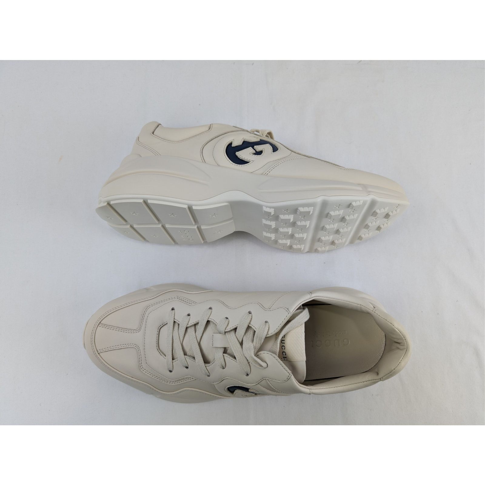Gucci o1rshd1 leather Interlocking G logo Rhyton sneakers in ivory Size US 12.5 / EU 45-46 - 1 Thumbnail