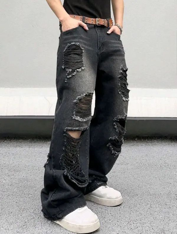 Japanese Brand Misuzu x Ayako Distressed Black Ripped Torn Jeans Y2k sh Size US 39 - 2 Thumbnail