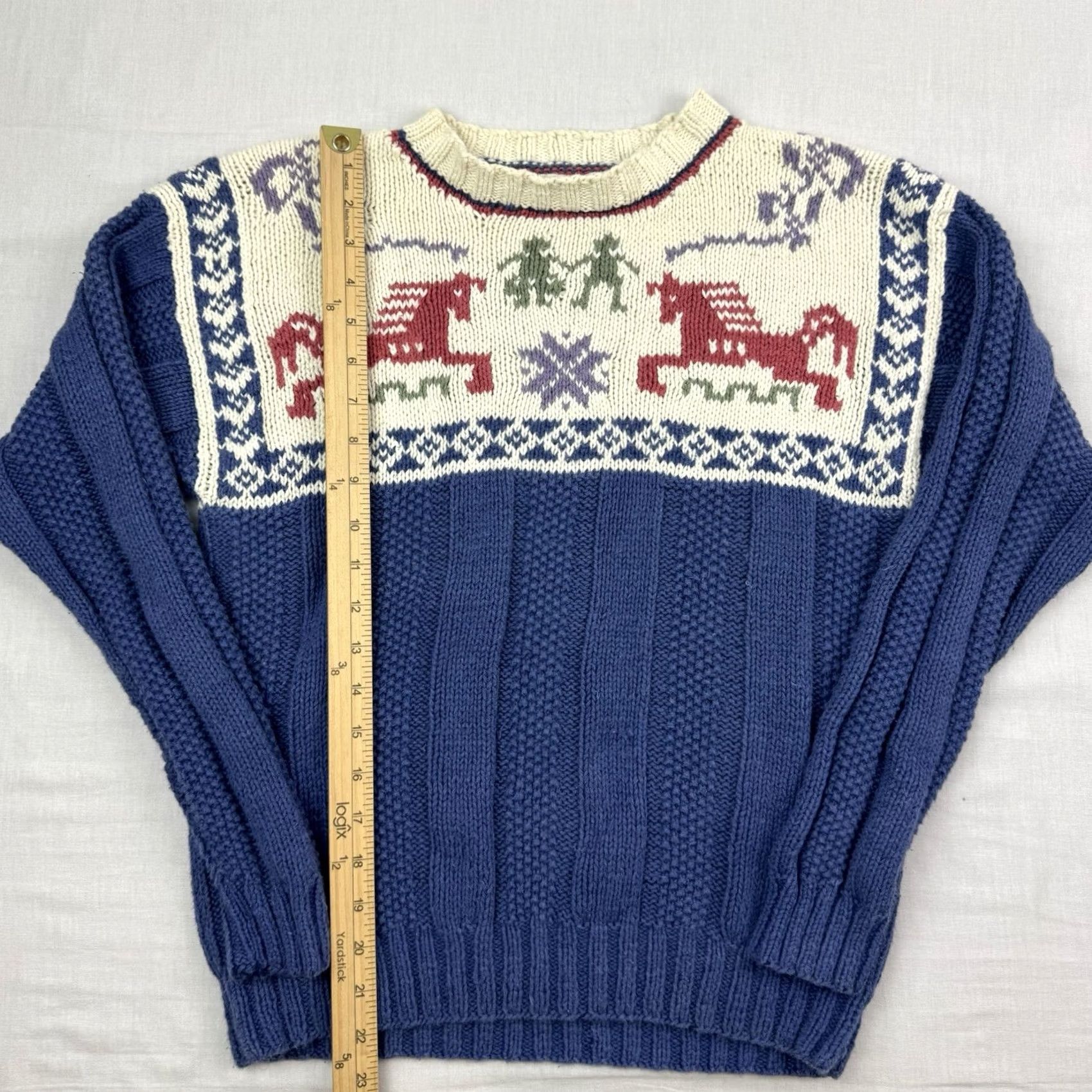 Vintage VINTAGE L.L. Bean Sweater Womens Large Equestrian Winter 90s American Knit Blue Crew Neck Pullover Long Sleeve Ramie Cotton Solid Size L / US 10 / IT 46 - 6 Thumbnail