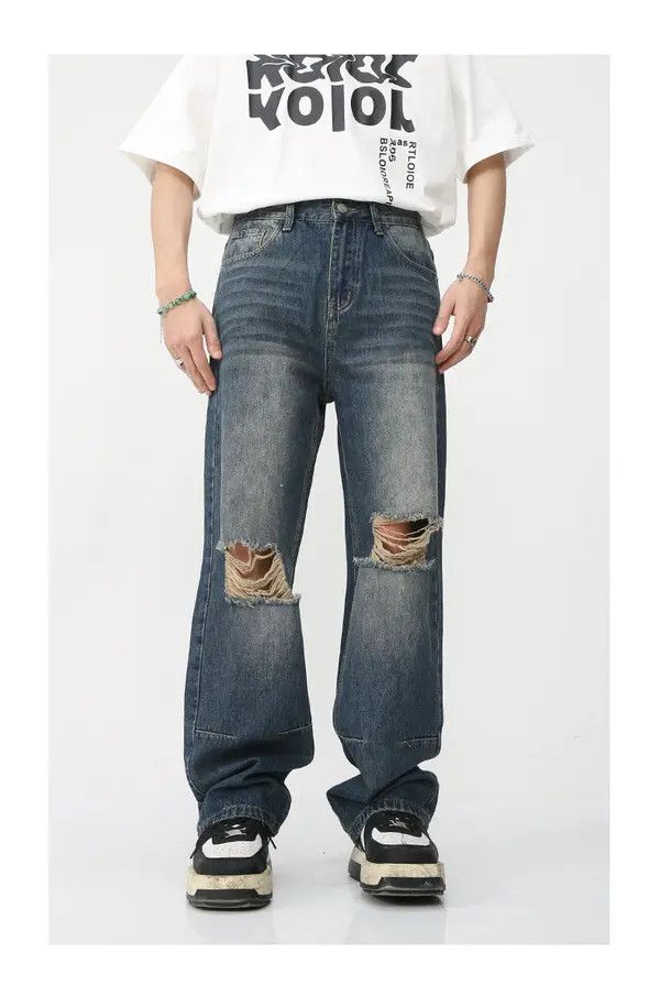 VIBE Japanese retro loose American ripped high street jeans Size US 32 / EU 48 - 1 Thumbnail