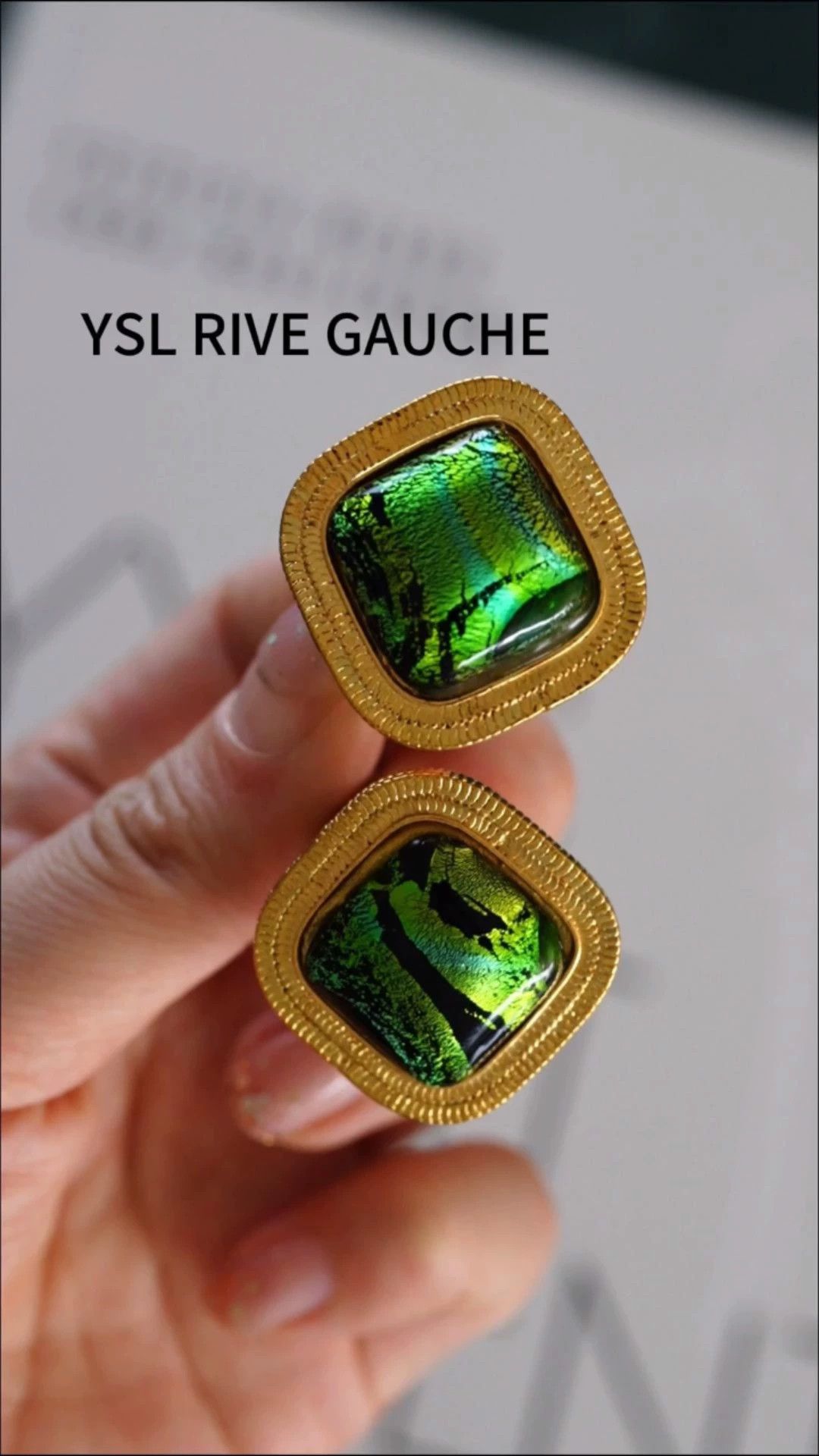 Yves Saint Laurent YSL Rive Gauche Vtg Redeemer Green Glass Earclips Size ONE SIZE - 1 Thumbnail