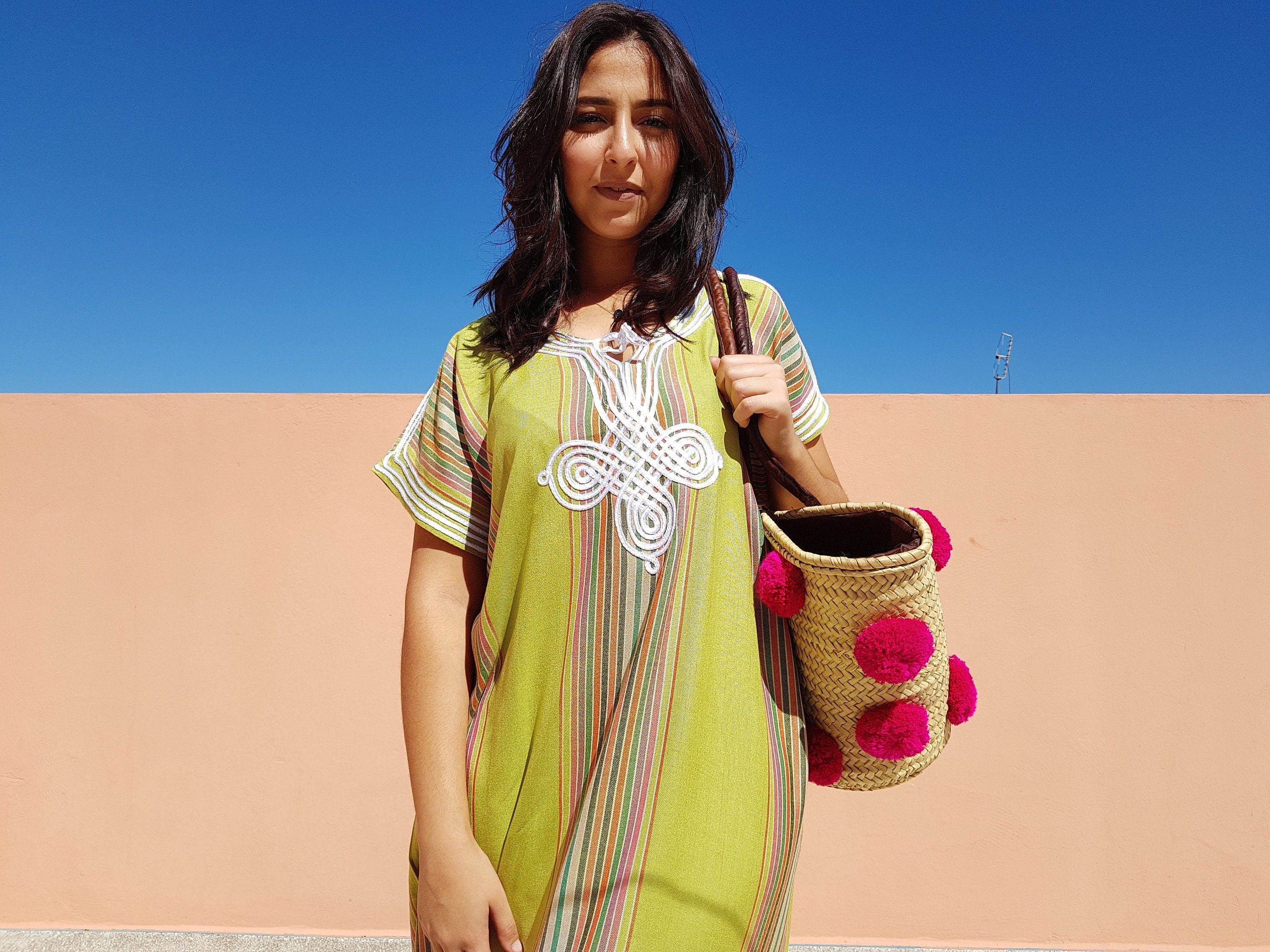 Designer × Handmade Light Green Moroccan Kaftan Size ONE SIZE - 2 Thumbnail