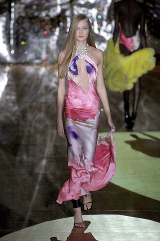 Designer × Roberto Cavalli × Vintage SS2001 Roberto Cavalli Princess Dasy Pink Eye Dress Size L / US 10 / IT 46 - 4 Thumbnail