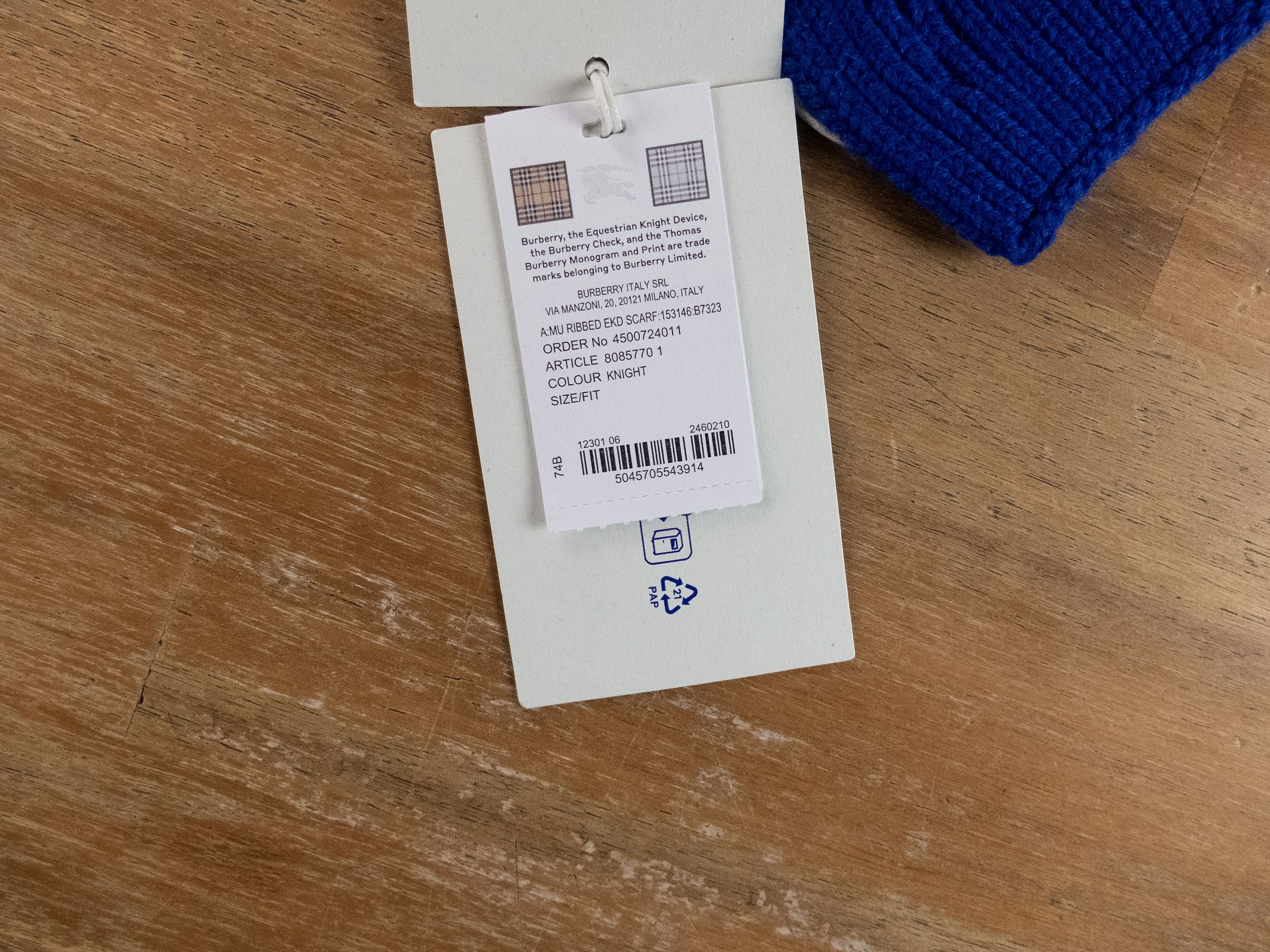Burberry BURBERRY blue EKD logo embroidered cashmere scarf Size ONE SIZE - 5 Thumbnail