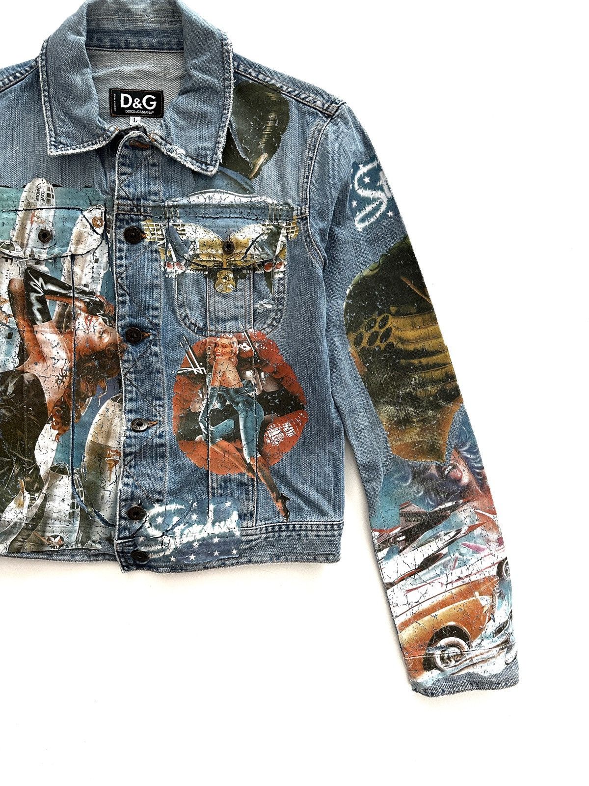 Dolce & Gabbana Vintage Dolce & Gabbana Pin Up Girls Retro Car Denim Jacket Size L / US 10 / IT 46 - 3 Thumbnail