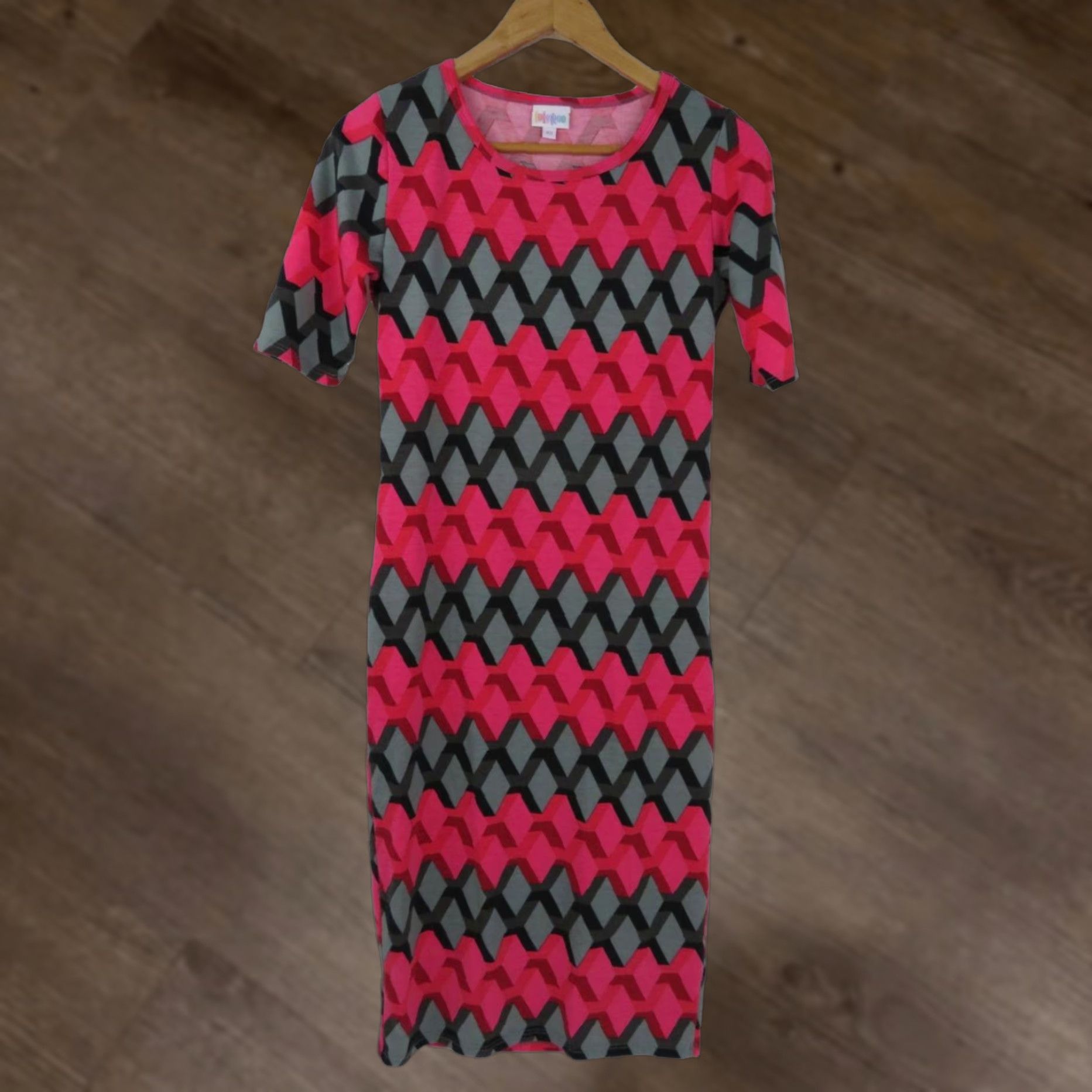 Vintage LuLaRoe Julia Dress XS Pink Black Gray Geometric Bodycon Dress Womens XS Size XS / US 0-2 / IT 36-38 - 1 Thumbnail