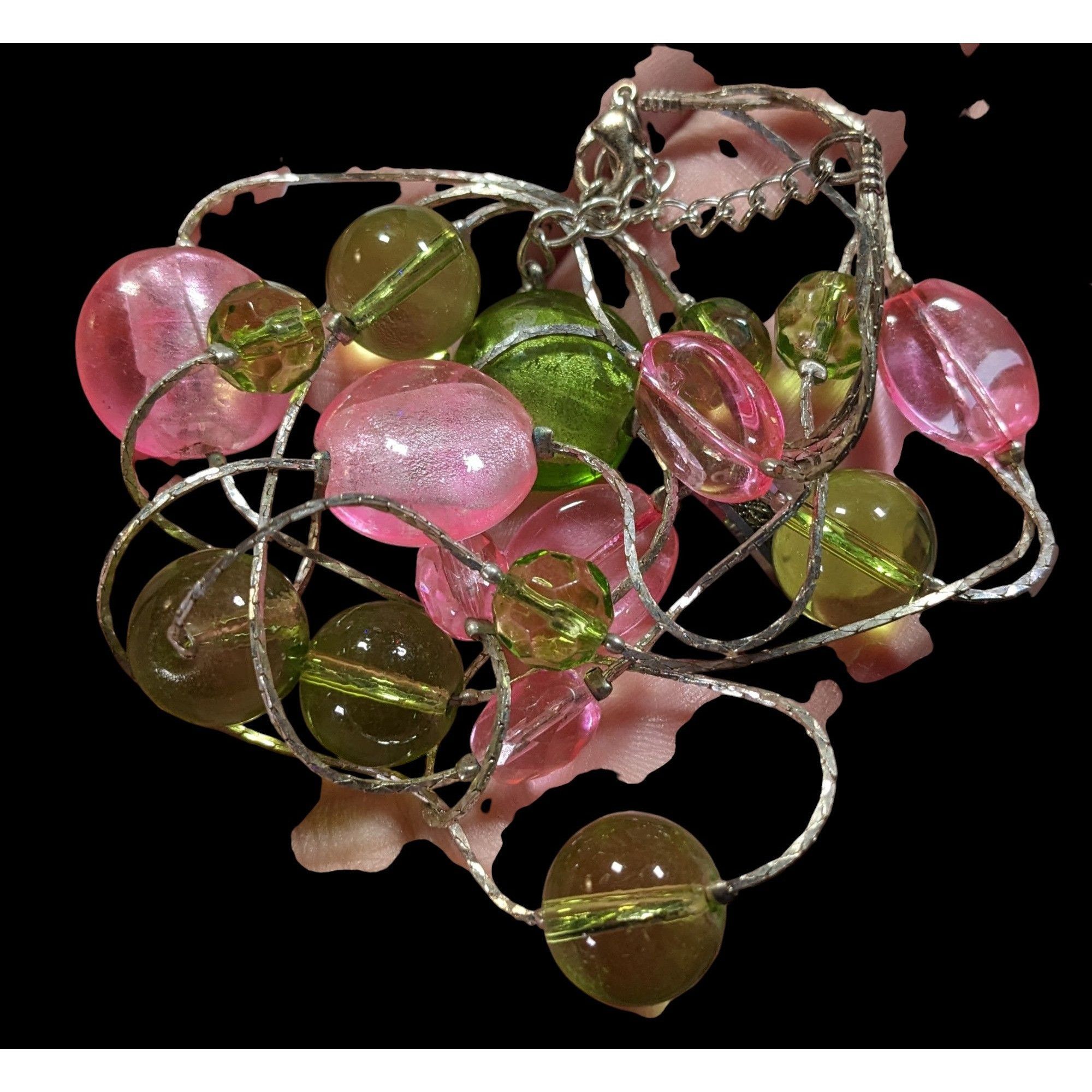 Other Whimsical Pink And Green Glass Layered Station Necklace Size ONE SIZE - 3 Thumbnail