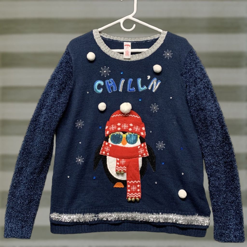 Vintage Holiday Time Women’s Large Blue CHILL'N Embellished Warm Winter Sweater Shirt (12-14) Pullover Womens Size L / US 10 / IT 46 - 1 Thumbnail