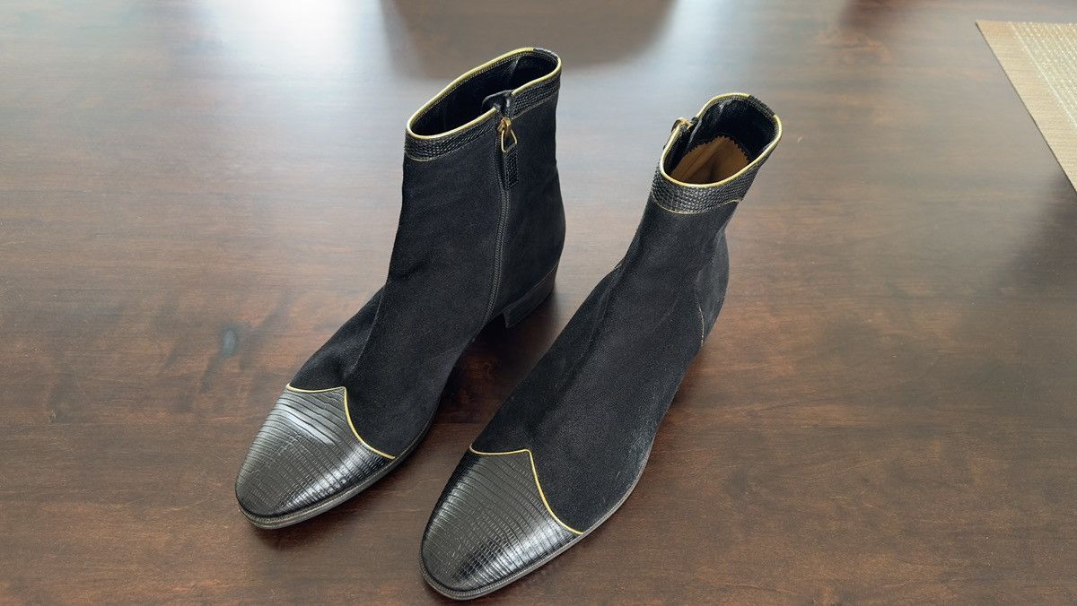 Gucci Gucci Boots Gold Trimmed suede lizard skin boots black. Size US 11 / EU 44 - 1 Thumbnail