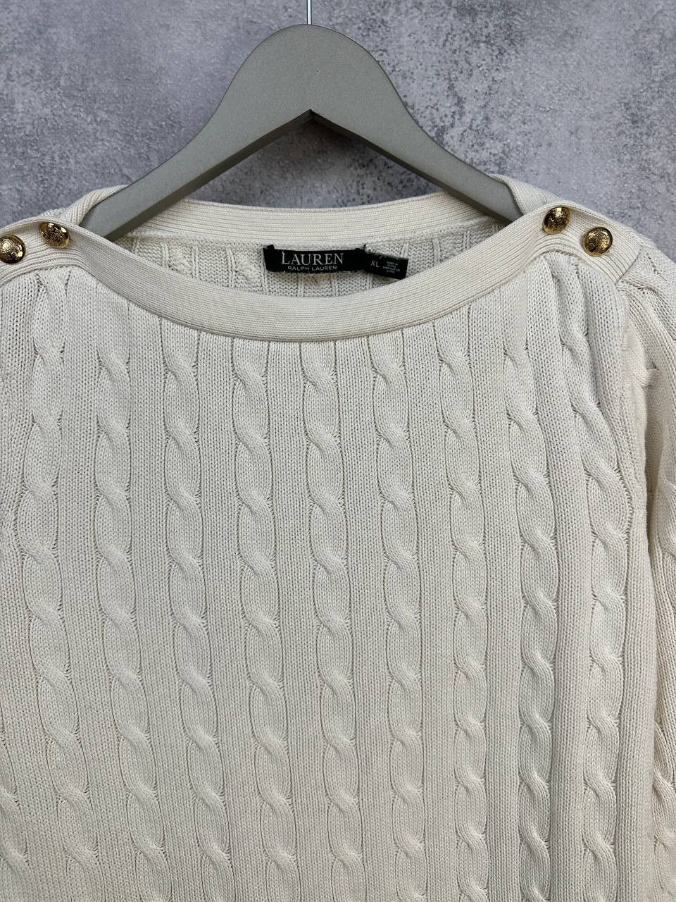 Lauren Ralph Lauren Lauren Ralph Lauren Boat Neck Cable Knit Sweater Ivory Size XL / US 12-14 / IT 48-50 - 4 Thumbnail