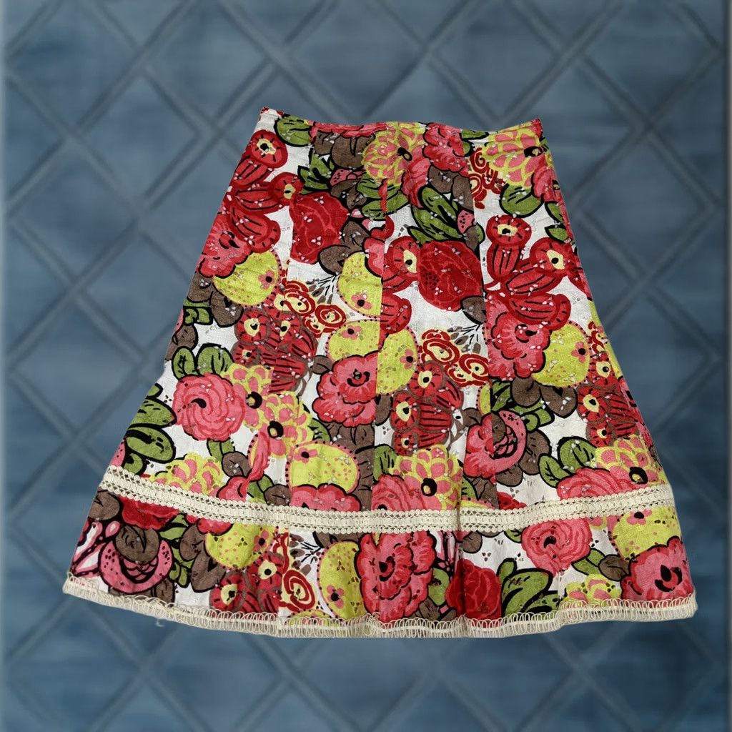 Vintage Cynthia Steffe Skirt Women 6 Red Floral Linen A-Line Knee Length Womens Size 28" / US 6 / IT 42 - 1 Thumbnail