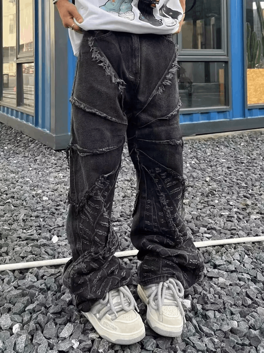 Japanese Brand × Jean Vintage panelled raw edged high street baggy jeans Size US 34 / EU 50 - 2 Thumbnail