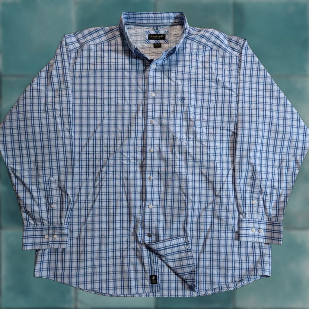 Ariat Ariat Pro Series Shirt XXL Blue Check Long Sleeve Western Cowboy Work Shirt Men Regular Size Blue Check Pattern Western Shirt Size US XXL / EU 58 / 5 - 1 Thumbnail