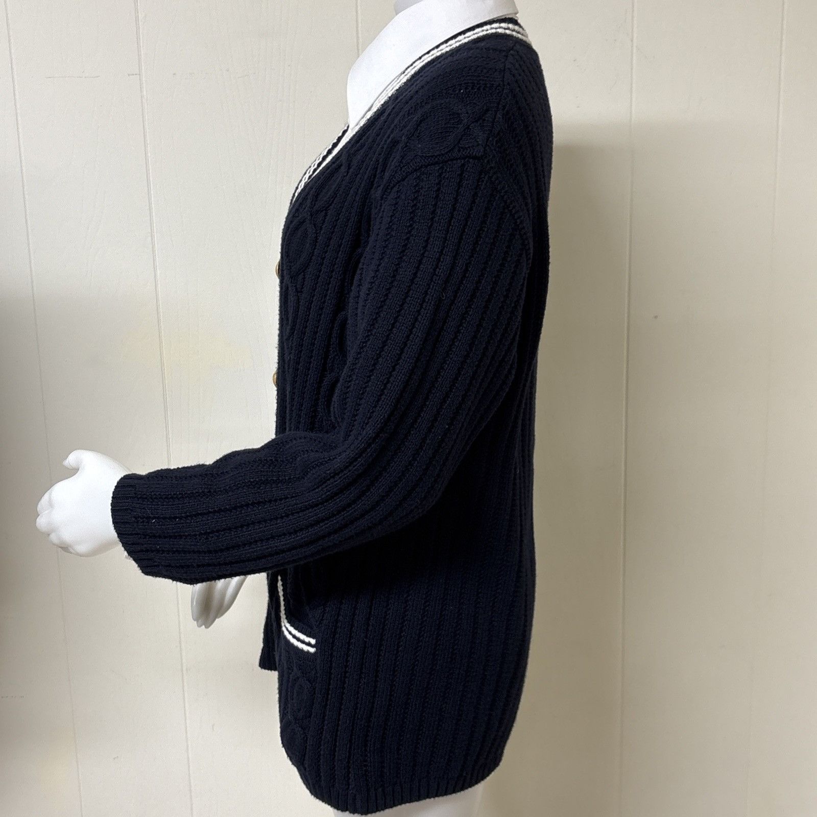 Bogner Bogner Sweater Womens 12 40 Varsity Tennis Cardigan Black Co Size XL / US 12-14 / IT 48-50 - 2 Thumbnail
