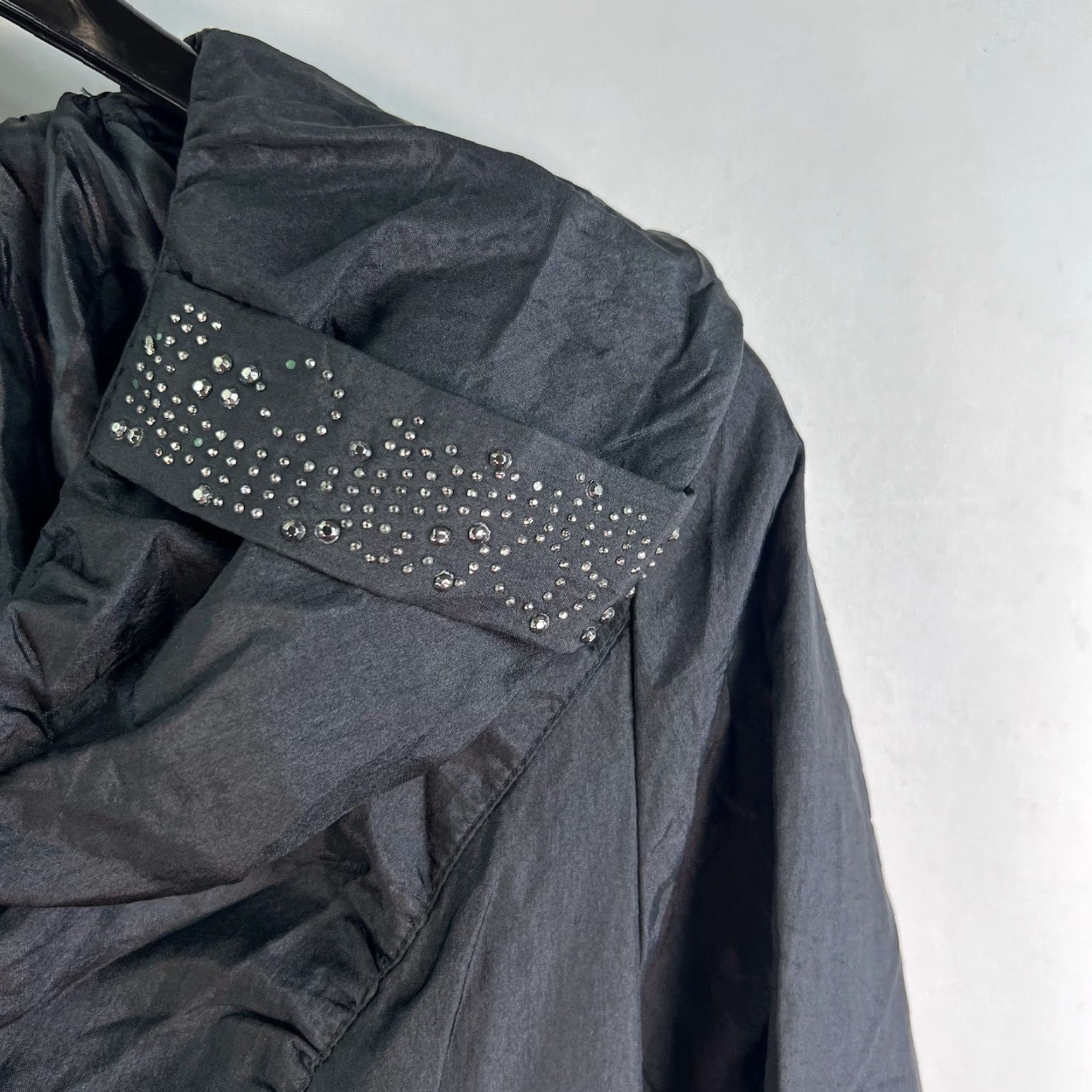 Vintage Tanuja Jacket Womens Junior XL Black Belted Wide Collar Taffeta Glitter" Size XL / US 12-14 / IT 48-50 - 2 Thumbnail
