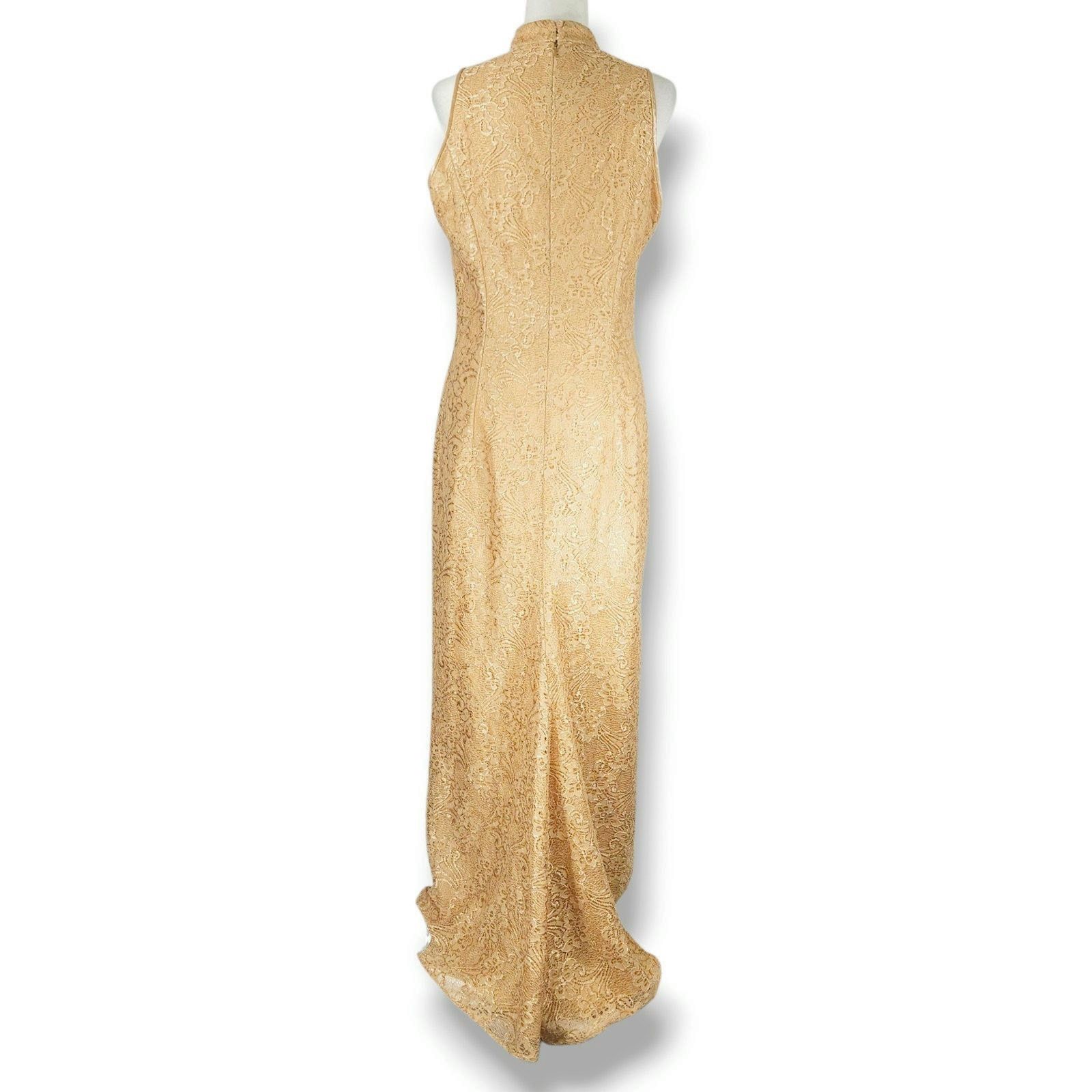 Jessica McClintock Gunne Sax Lace Dress Gown Gold 11/12 VTG