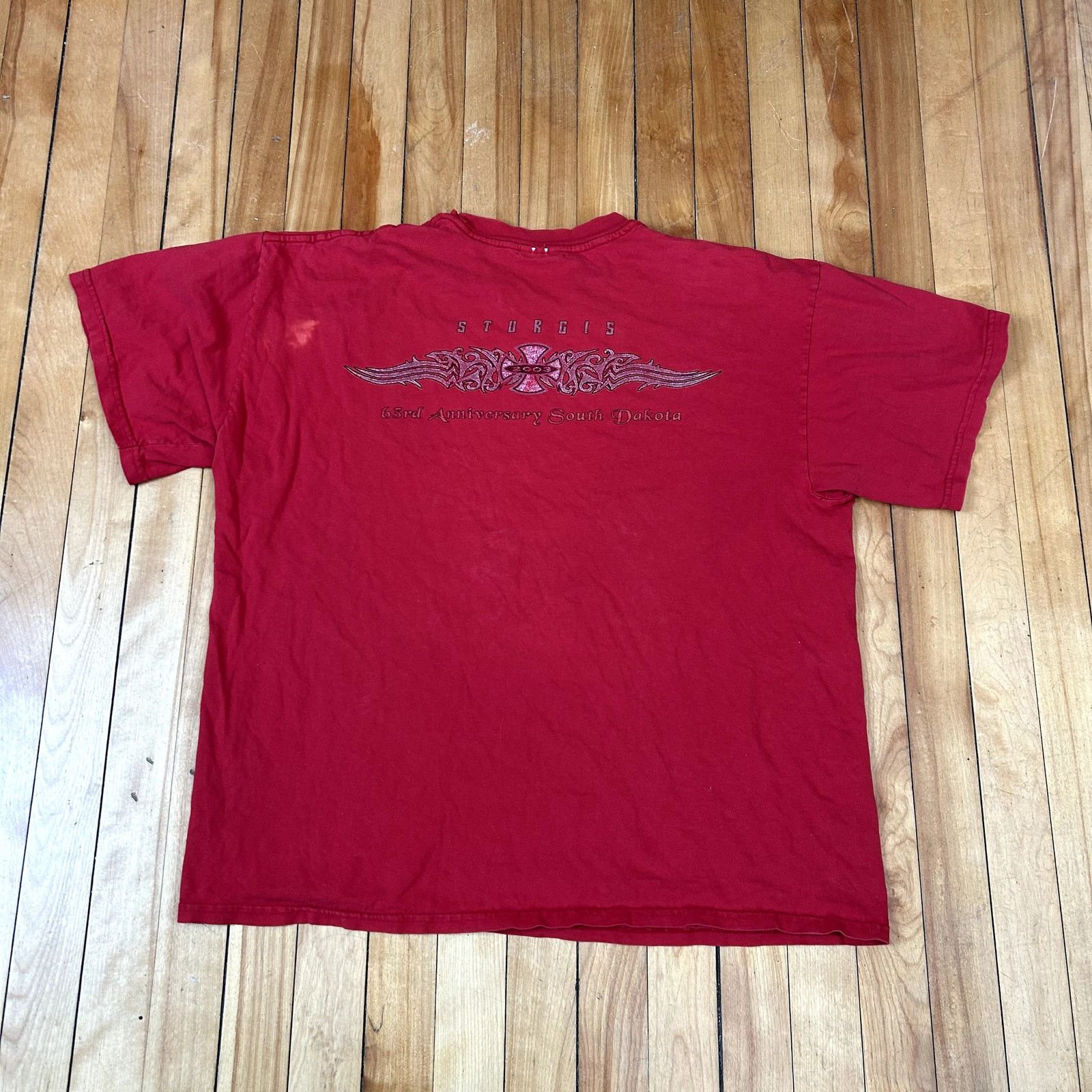Vintage Y2K Sturgis Biker Red T-Shirt XL Couple bleach stains Size US XL / EU 56 / 4 - 5 Thumbnail