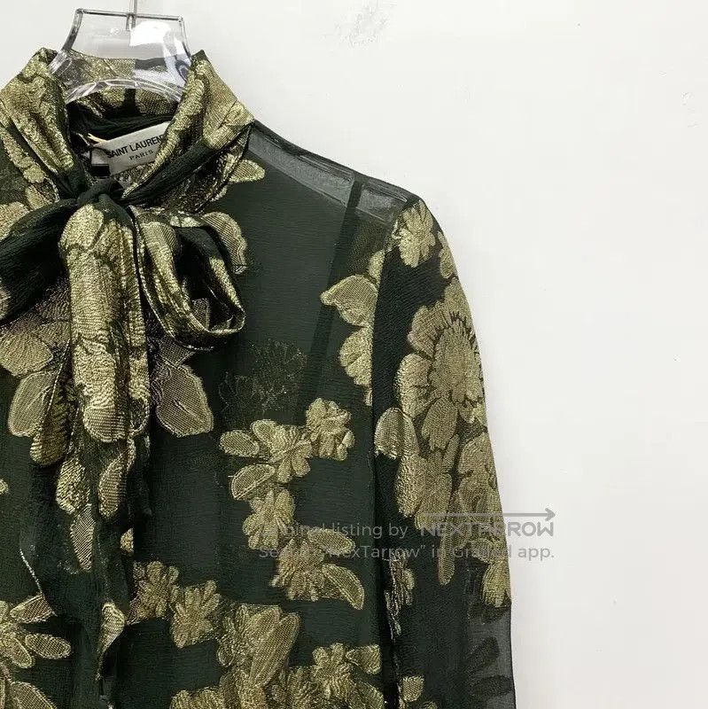 Saint Laurent Paris YSL Dark Green Silk Women's Dress . Size XS / US 0-2 / IT 36-38 - 2 Thumbnail