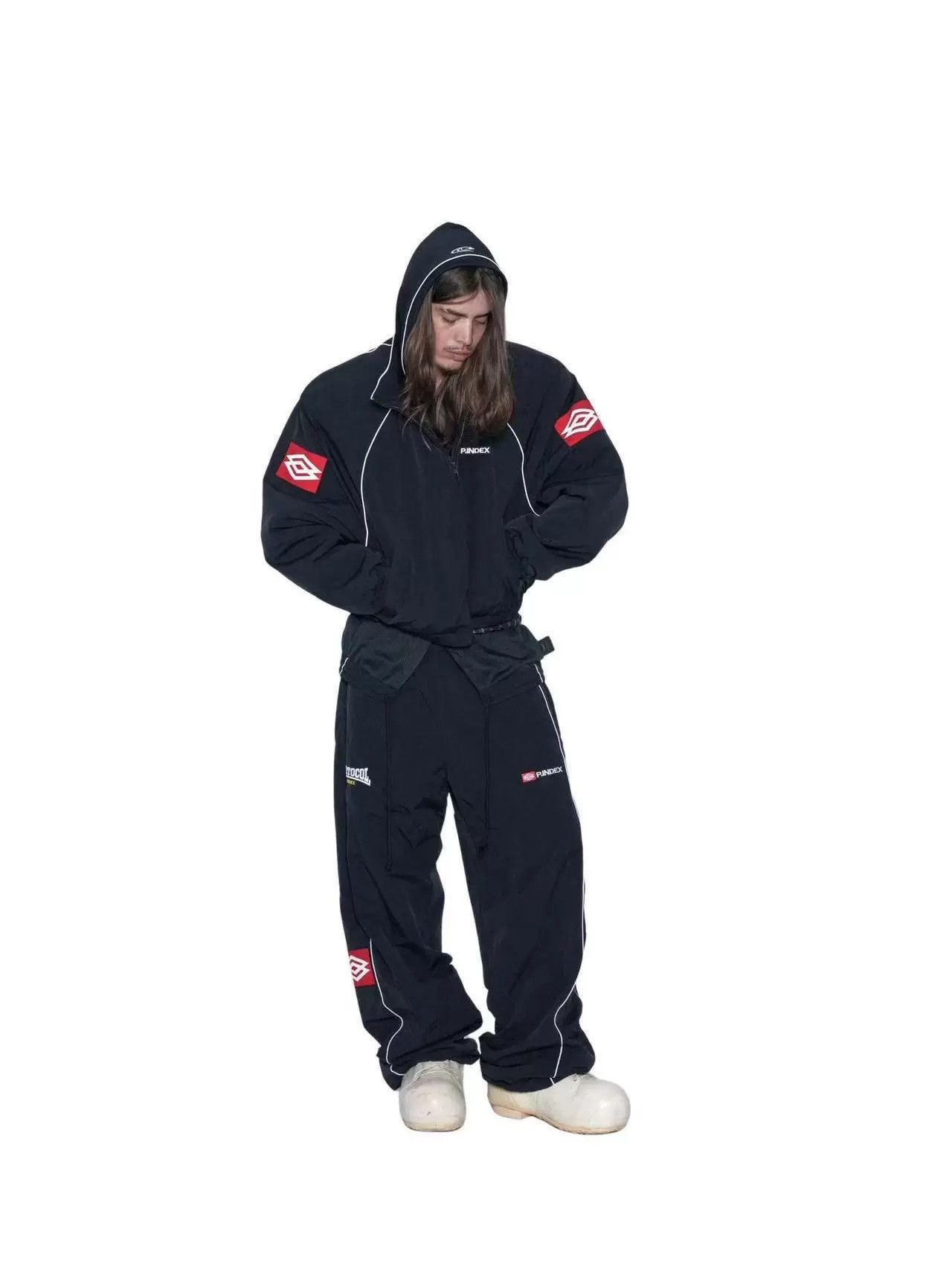 PROTOCOL INDEX FOLDED WAIST TRACK PANTS-BLACK
