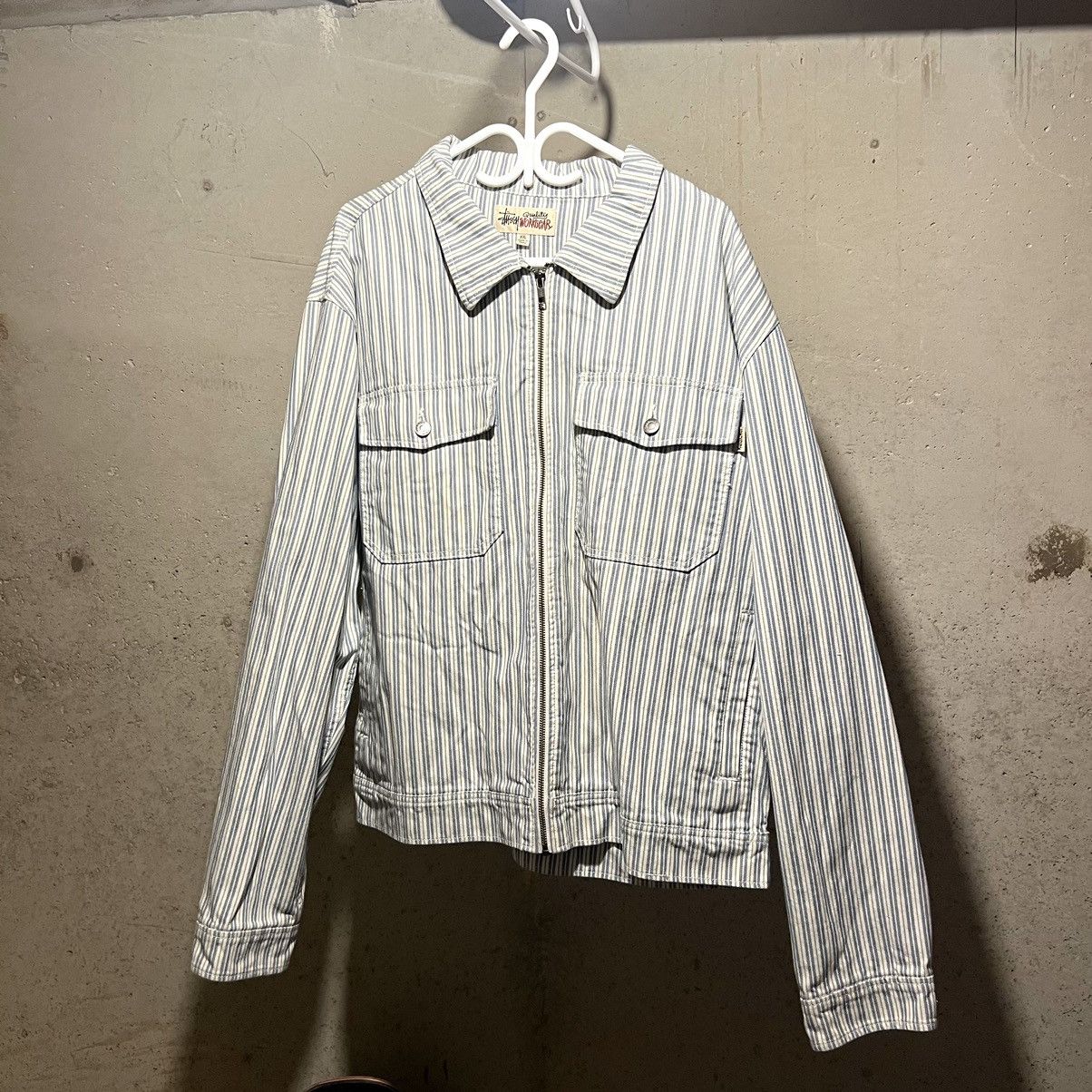 image of Stussy Stripe Garage Jacket in White, Men's (Size 2XL)