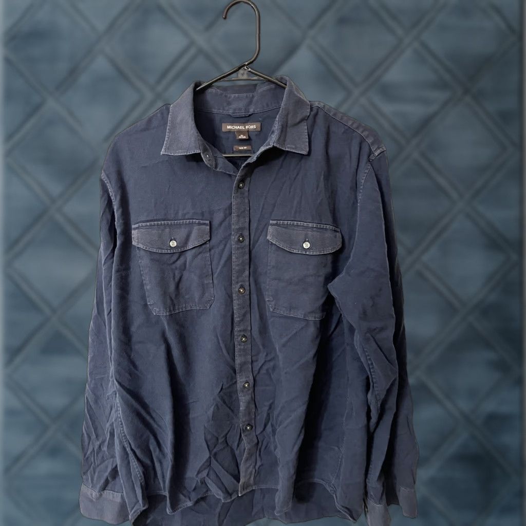 Michael Kors Michael Kors Slim Fit Button-Up Shirt Mens XL Navy Blue Long Sleeve Size US XL / EU 56 / 4 - 1 Thumbnail