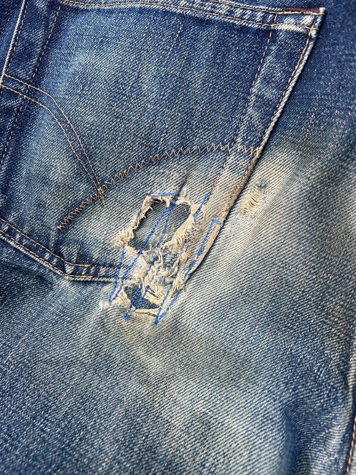 Kapital Vintage Blue Blue Hr Market Selvedge Distressed denim jeans Size US 30 / EU 46 - 11 Thumbnail