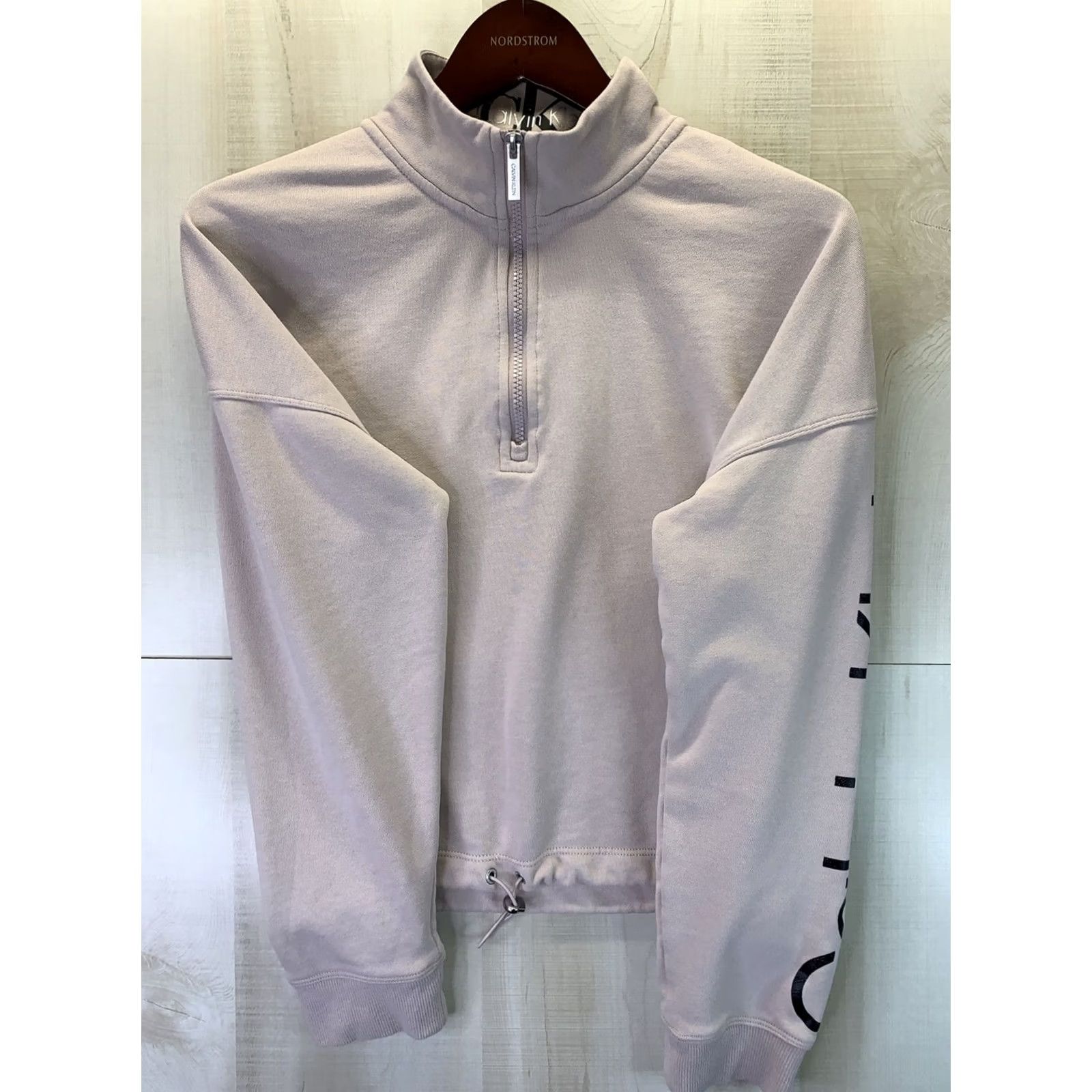 Calvin Klein Calvin Klein Women’s Purple Crop 1/2 Zip Sweatshirt Logo Sleeve Activewear L Ladies Pullover Casual Sweatshirt Spring Fall Winter Size L / US 10 / IT 46 - 4 Thumbnail