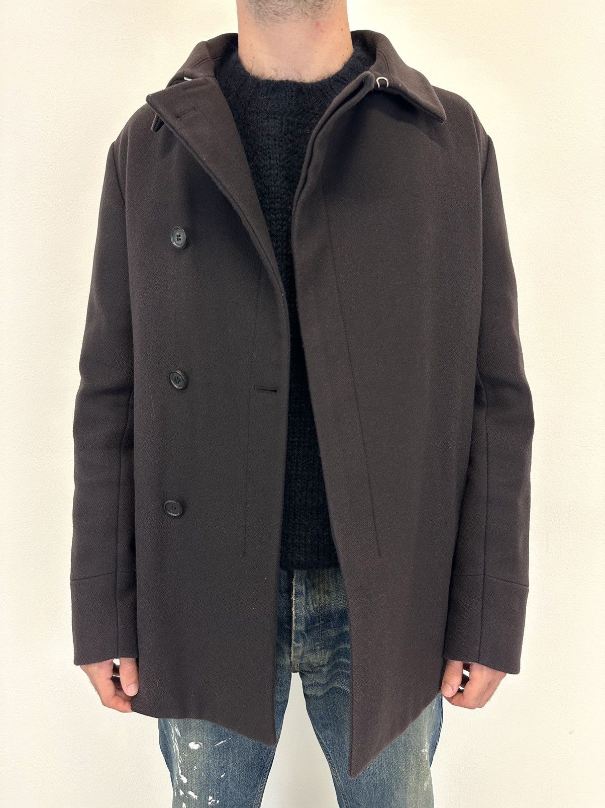 image of Dior Hedi Slimane Wool Lined Double Breasted Coat in Black Purple, Men's (Size Medium)