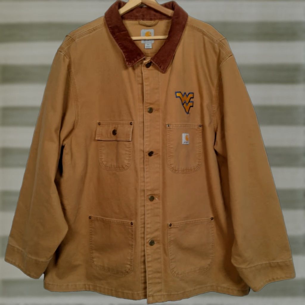 Carhartt VINTAGE Carhartt Chore Jacket WVU Mountaineers 2XL Brown Duck Canvas 101322 211 Work Size US XXL / EU 58 / 5 - 1 Thumbnail