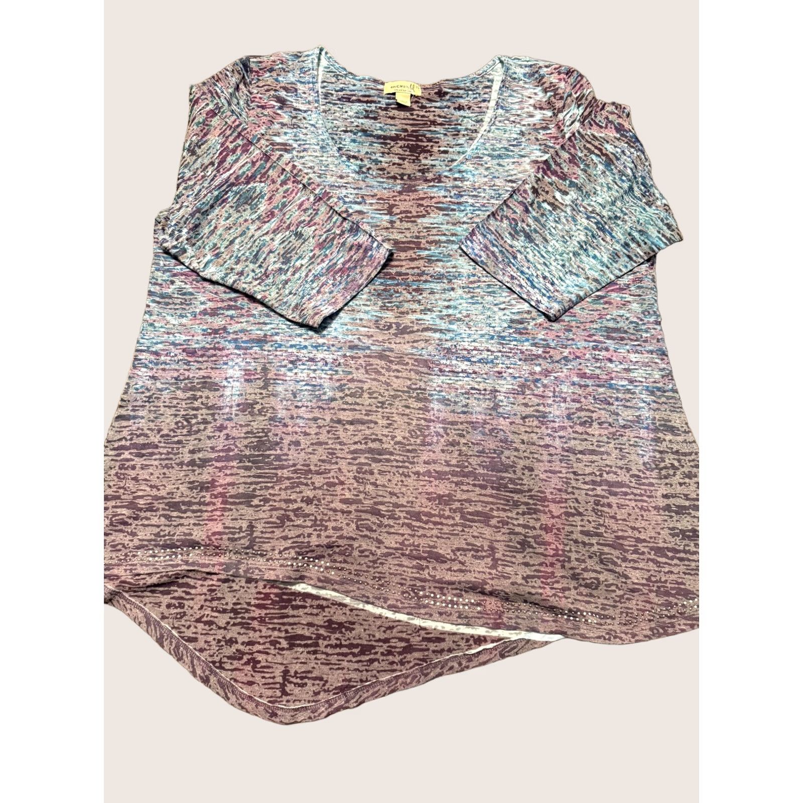 Vintage VINTAGE OneWorld Shirt Womens 2XL Purple Blue Tunic Sharkbite Hem Rhinestone Scoop Neck Size XXL / US 16-18 / IT 52-54 - 1 Thumbnail