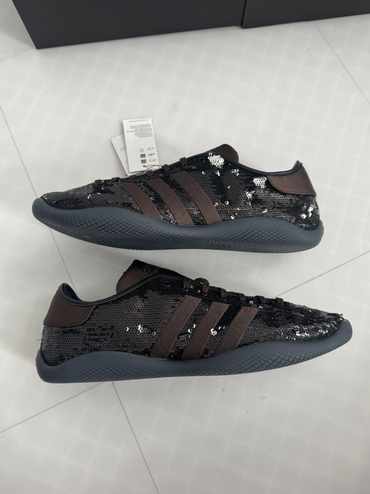 adidas gazelle silver green womens Adidas x Wales Bonner Karintha Sequin Sneakers in Supplier Colour, Dark  Brown and Core Black – Stoy