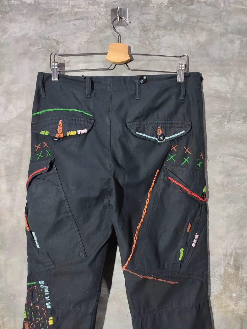 Japanese Brand Audience Black Cargo with Multicolour stitch Design Pants Size US 33 - 5 Thumbnail