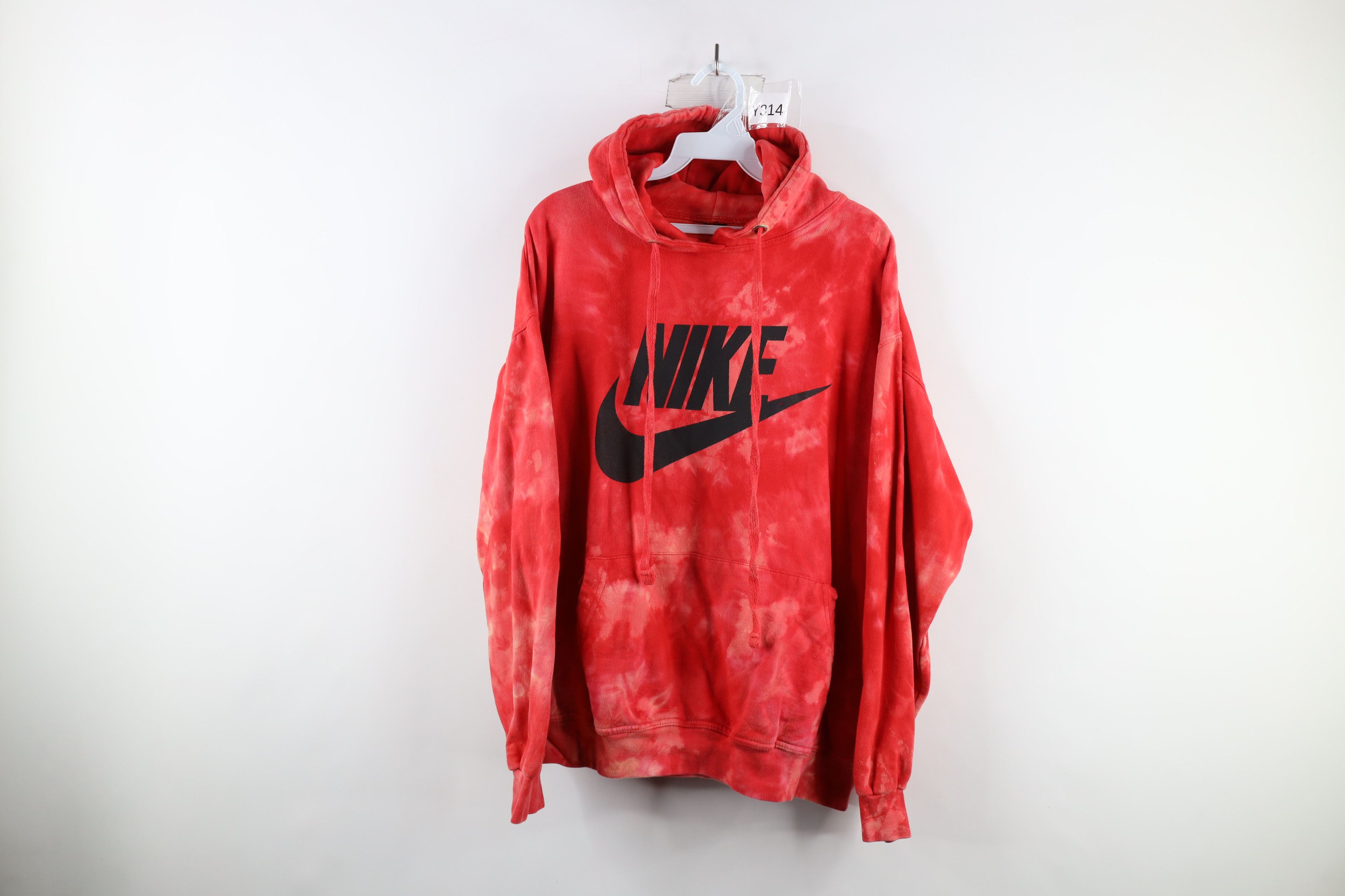 Vintage Nike Big Swoosh Acid Wash Hoodie Sweatshirt Red