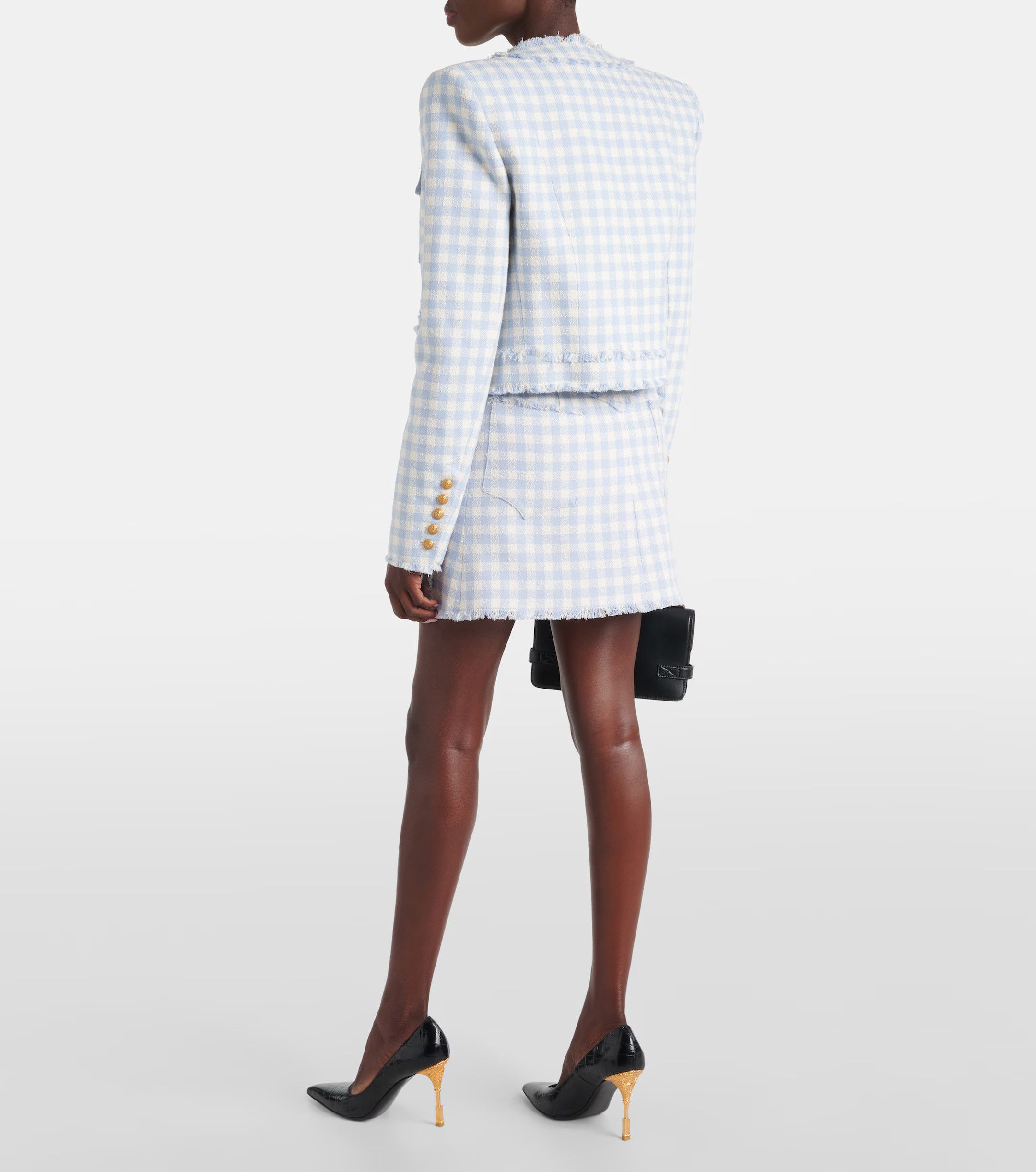 Balmain o1w1db10624 Collarless Vichy Jacket in White Size M / US 6-8 / IT 42-44 - 3 Thumbnail
