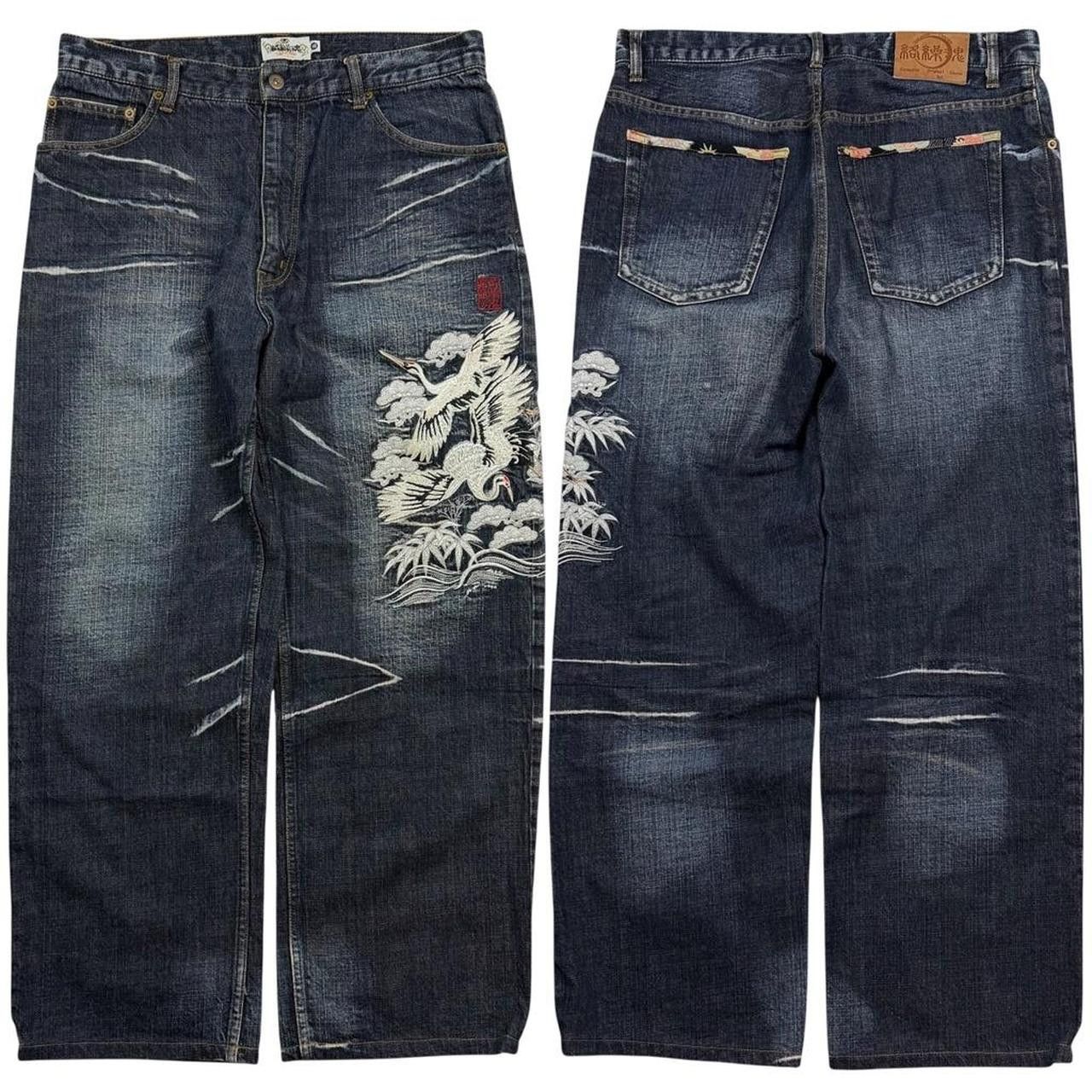Karakuri Tamashii Karakuri Tamashii Embroidered Bird Japanese Jeans - Waist 35 Size US 35 - 1 Thumbnail