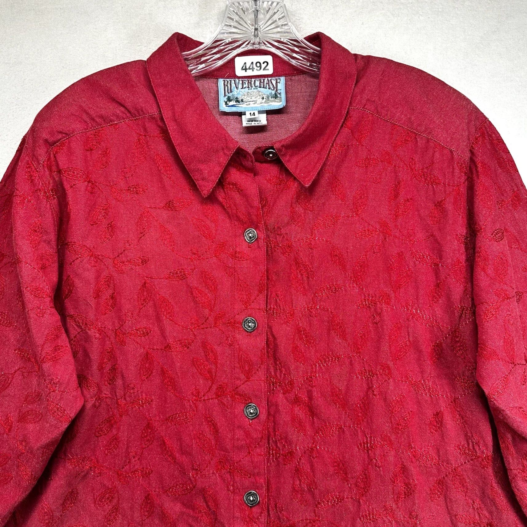 Vintage VINTAGE River Chase Women's Denim Shirt Long Sleeve Floral Pattern Collared Button-Up Western Cowgirl Size 14 Size XL / US 12-14 / IT 48-50 - 3 Thumbnail