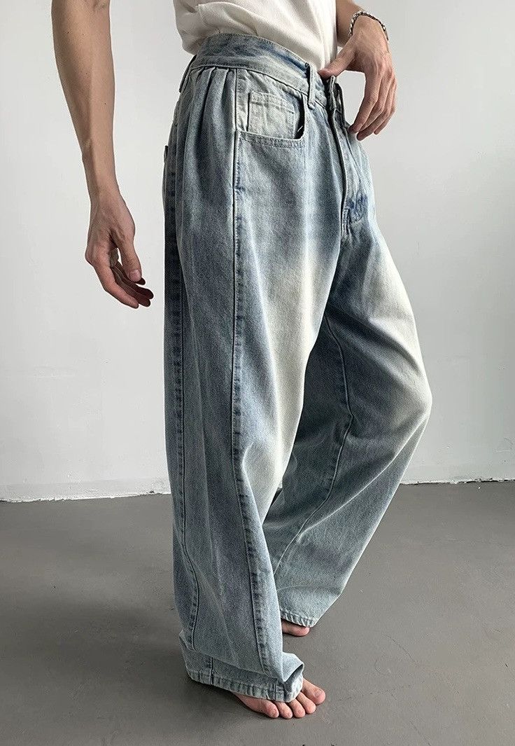 Japanese Brand × Vintage Cleanfit retro side pleated washed baggy jeans pants Size US 28 / EU 44 - 2 Thumbnail