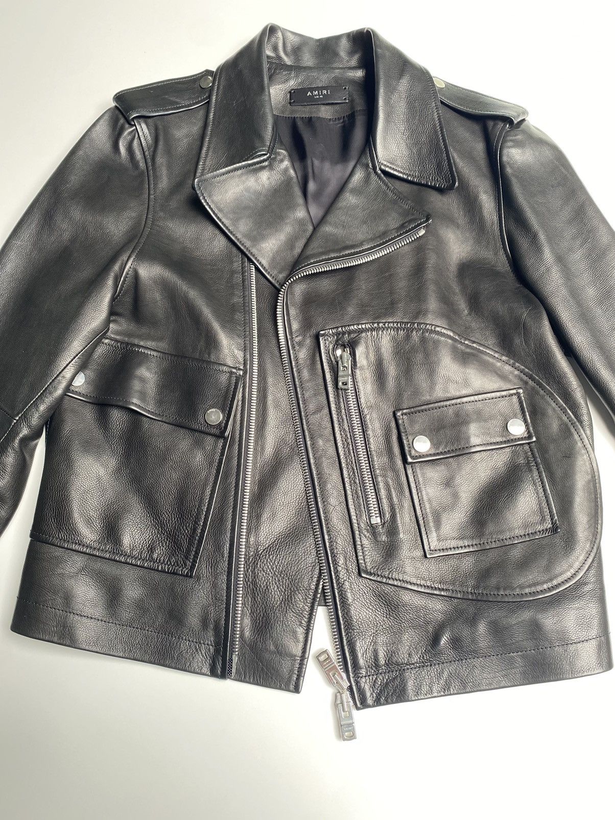 image of Amiri Men's Leather D-Pocket Biker Jacket in Black (Size Medium)